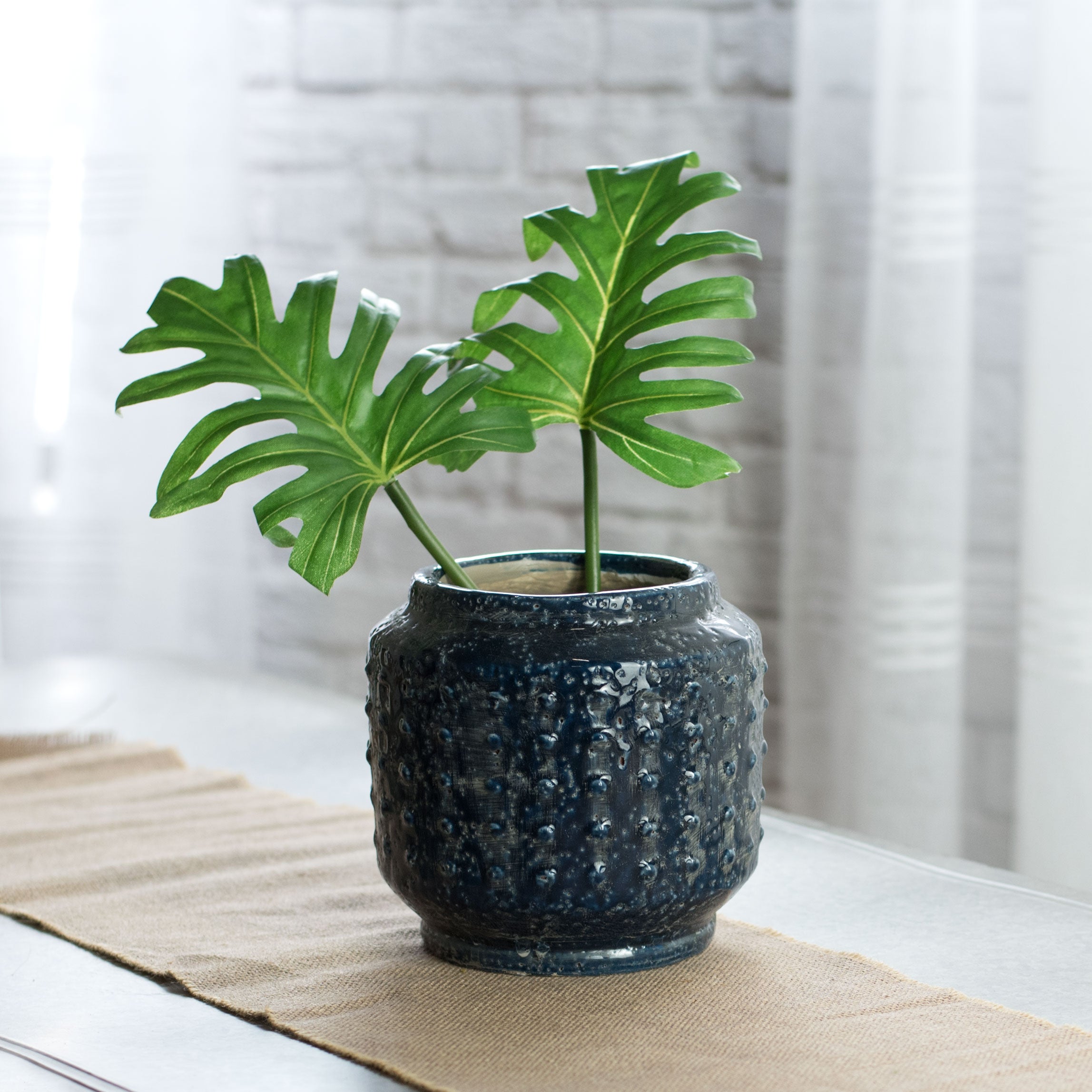 6" Ceramic Hobnail Vase: Blue Lifestyle Photo