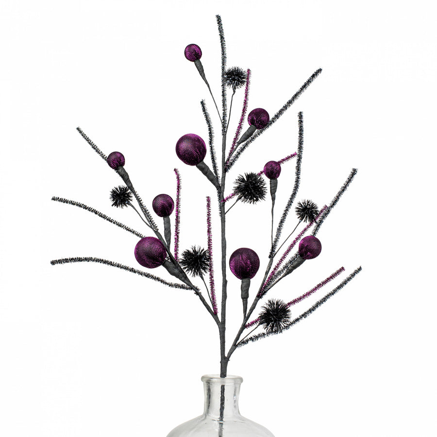 27" Metallic Fabric Ball & Thistle Spray: Purple & Black