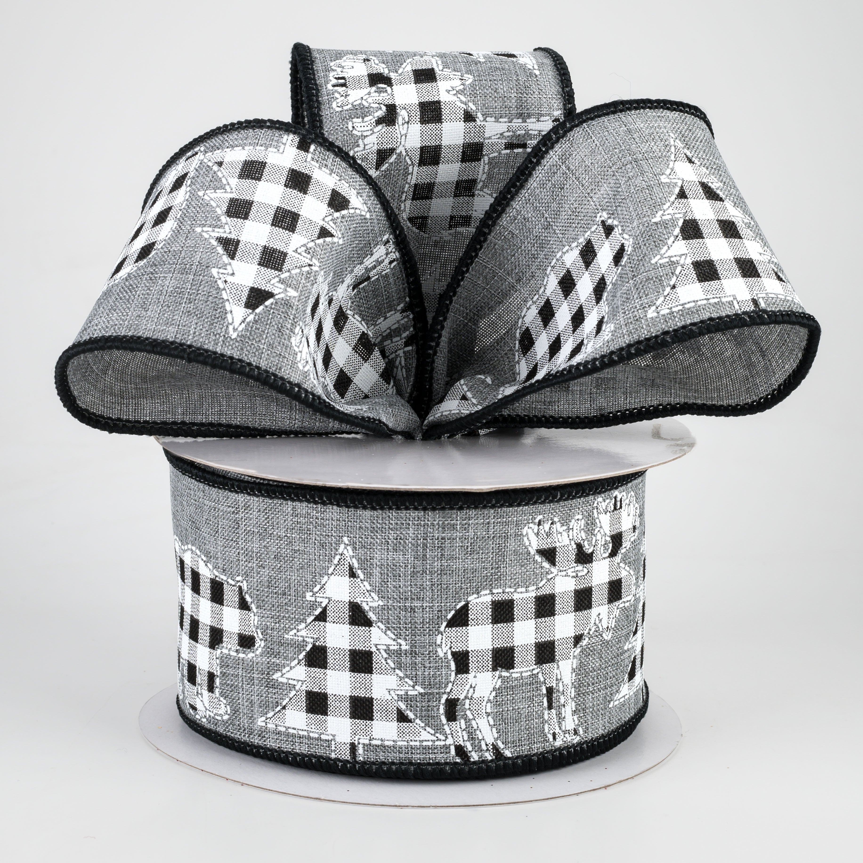 2.5" Check Bear, Moose, Tree Ribbon: Dark Grey (10 Yards) Lifestyle Photo