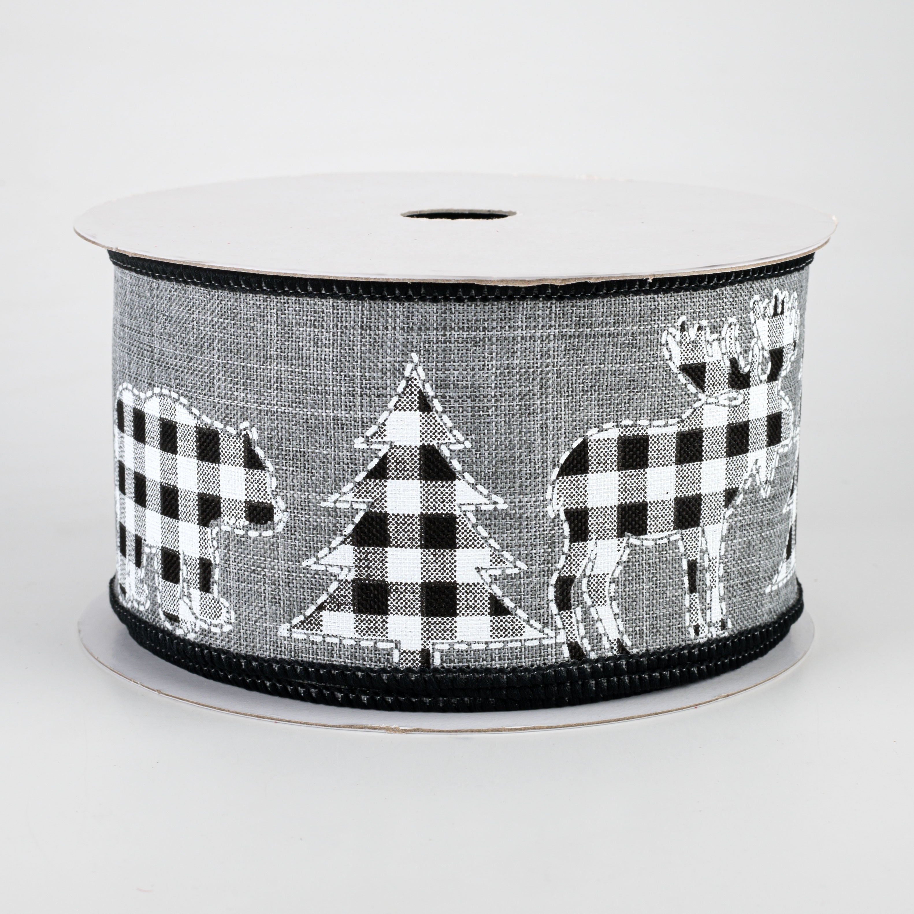 2.5" Check Bear, Moose, Tree Ribbon: Dark Grey (10 Yards)