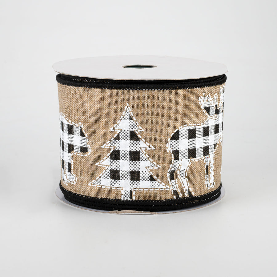 2.5" Check Bear, Moose, Tree Ribbon: Natural (10 Yards)