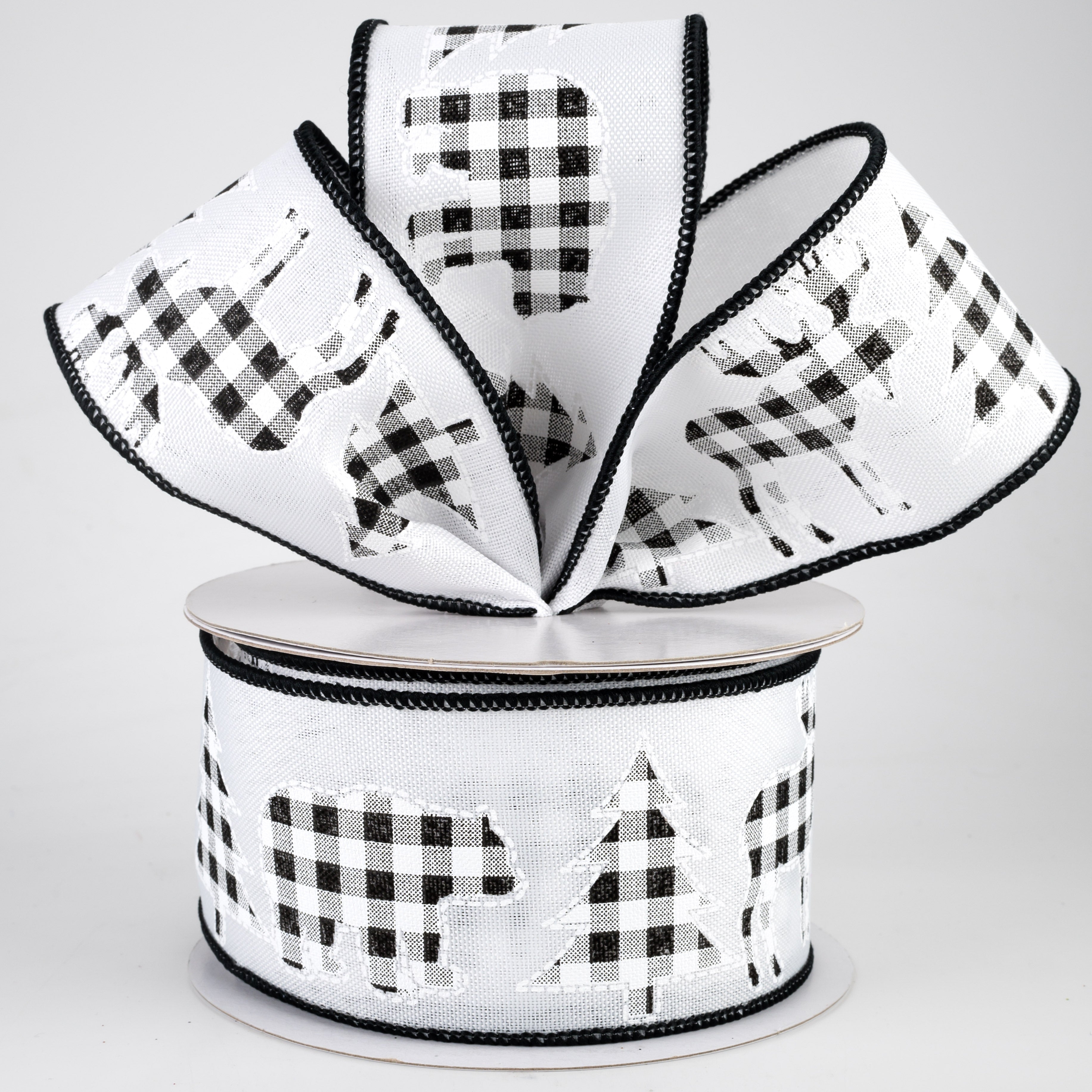 2.5" Check Bear, Moose, Tree Ribbon: White (10 Yards) Lifestyle Photo