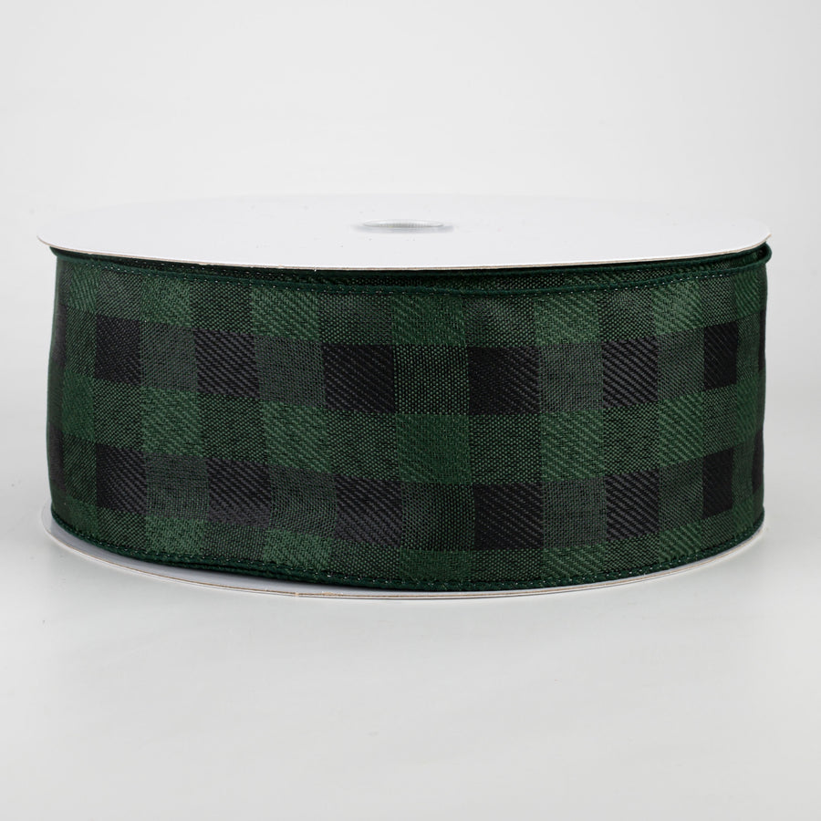 2.5" Check Buffalo Plaid Ribbon: Emerald & Black (50 Yards)