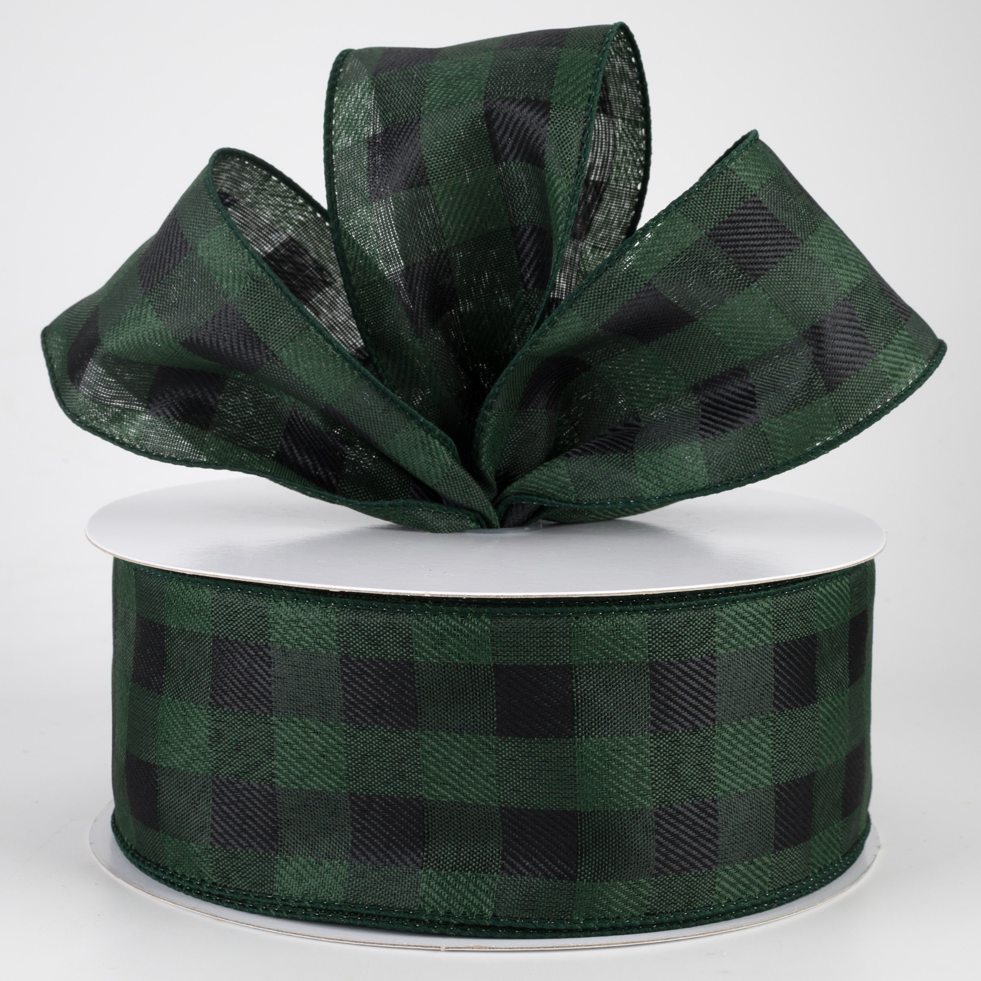 2.5" Check Buffalo Plaid Ribbon: Emerald & Black (50 Yards) Lifestyle Photo