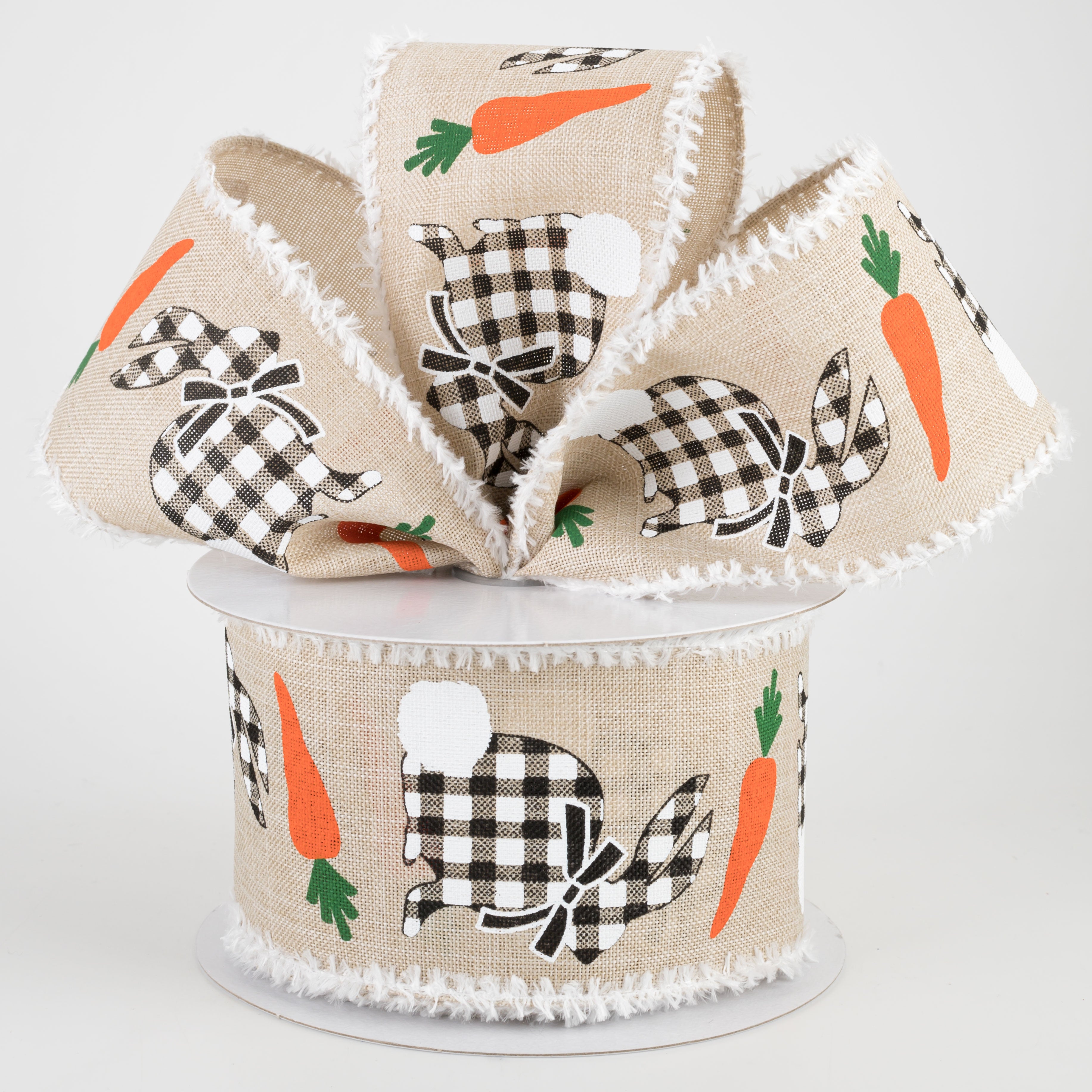 2.5" Check Bunnies With Carrots Fuzzy Edge Ribbon: Light Natural (10 Yards) Lifestyle Photo