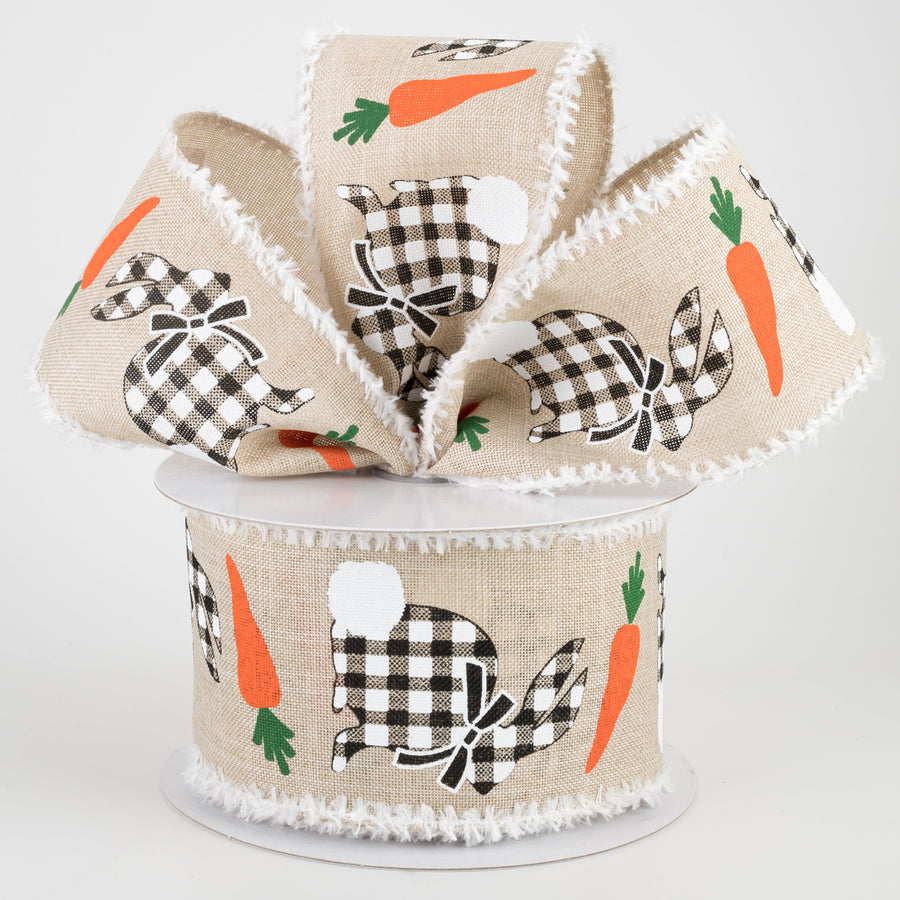 2.5" Check Bunnies With Carrots Fuzzy Edge Ribbon: Light Natural (10 Yards) Lifestyle Photo