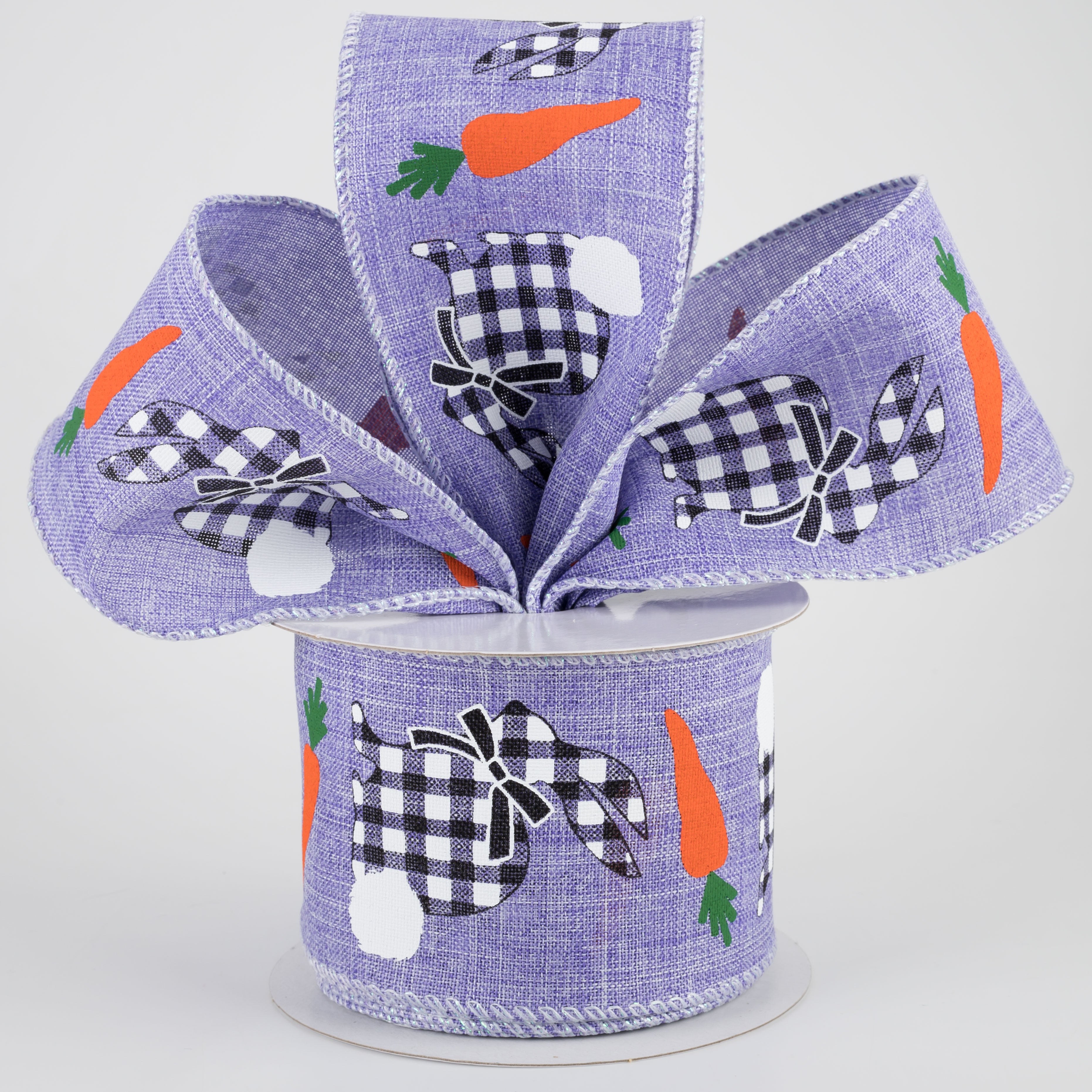 2.5" Check Bunnies With Carrots Ribbon: Lavender (10 Yards) Lifestyle Photo