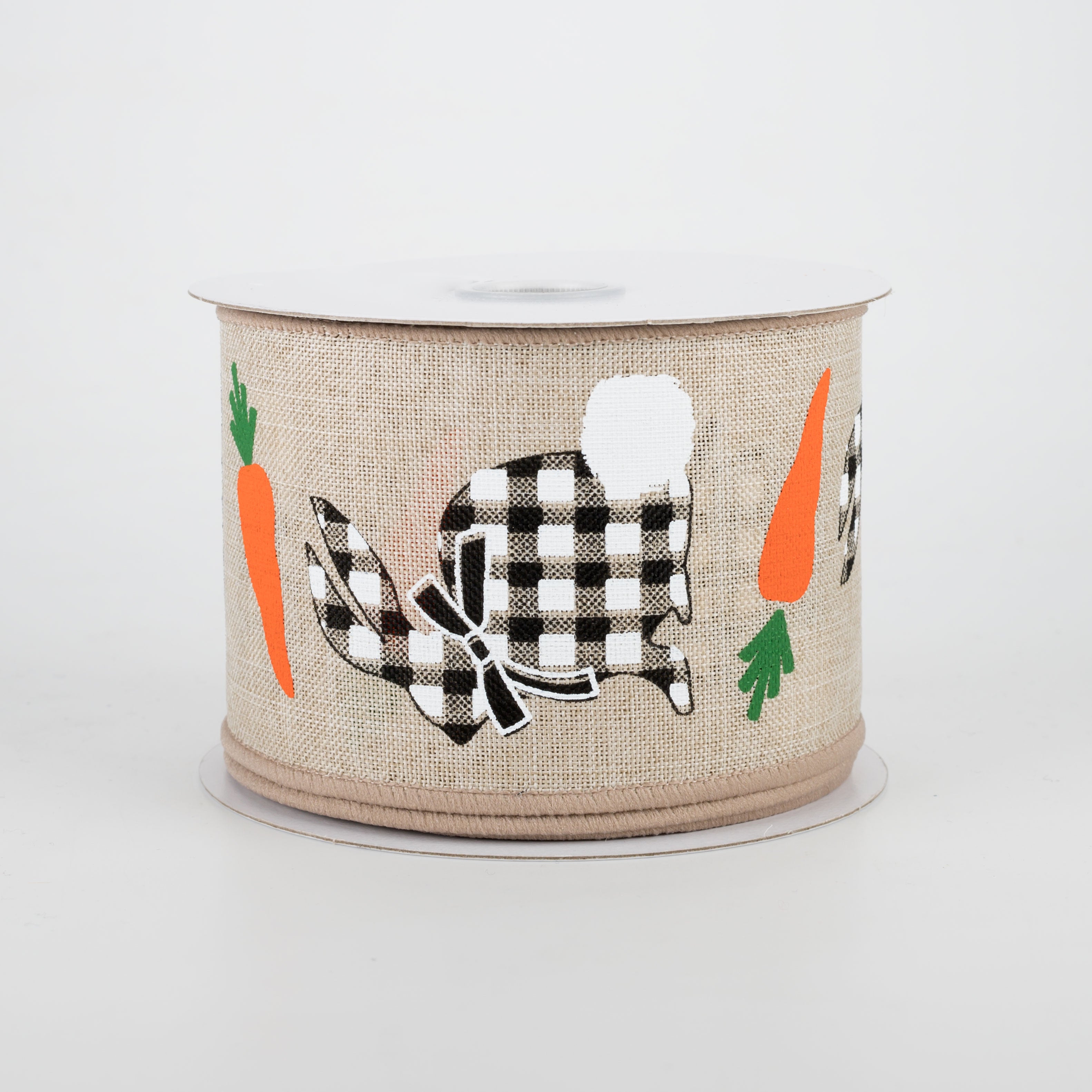 2.5" Check Bunnies With Carrots Ribbon: Light Natural (10 Yards)