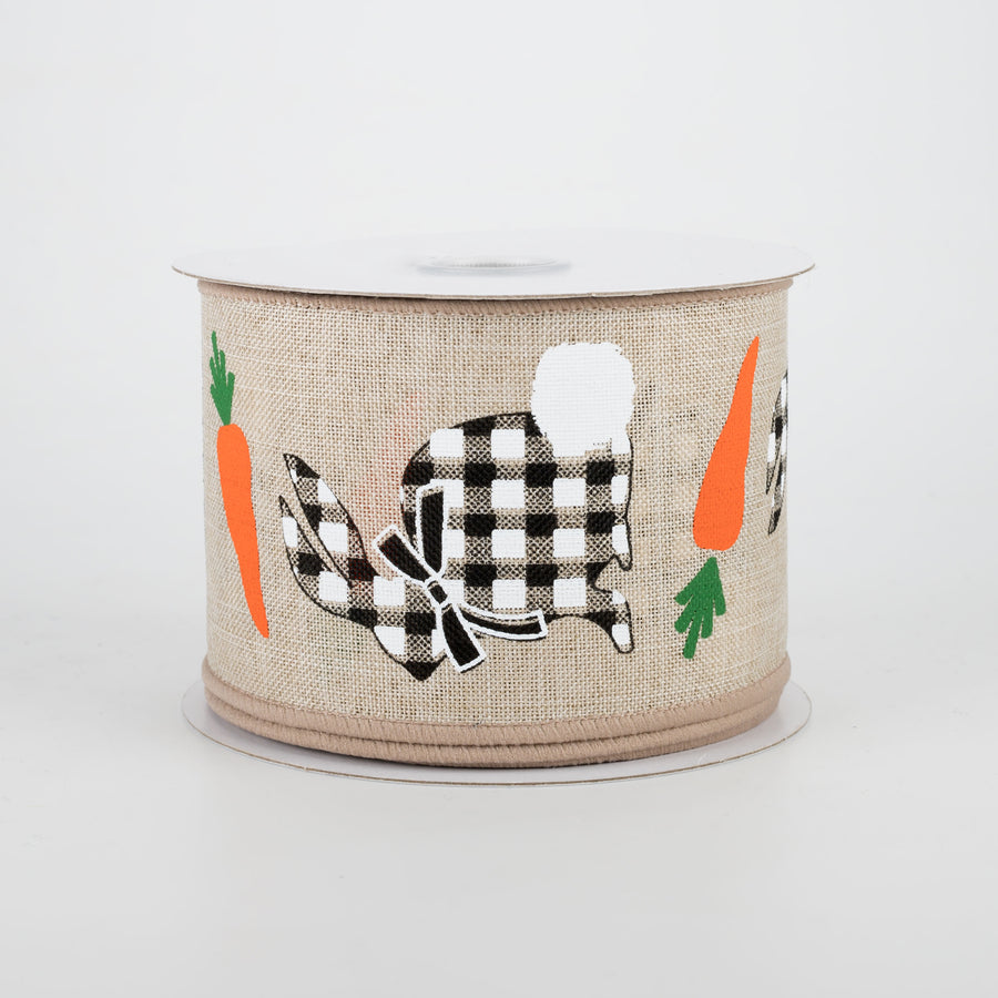 2.5" Check Bunnies With Carrots Ribbon: Light Natural (10 Yards)