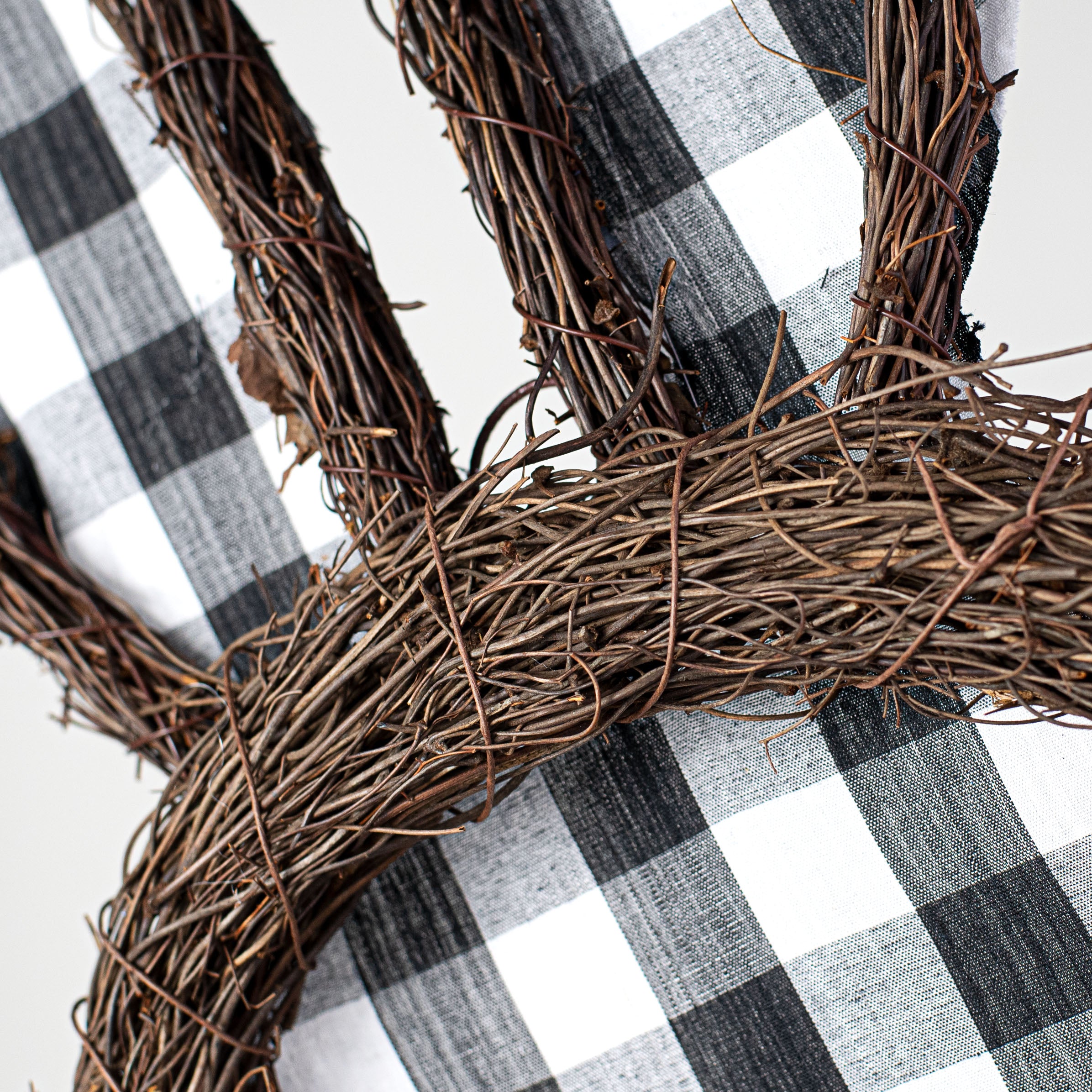 26" Check Bunny Grapevine Hanger: Black & White detail photo 3