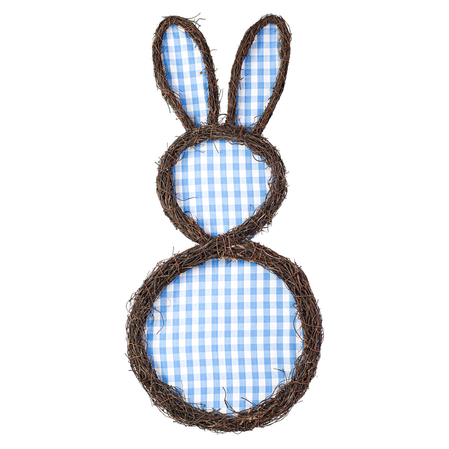 26" Check Bunny Grapevine Hanger: Blue & White Item Number: HE721803