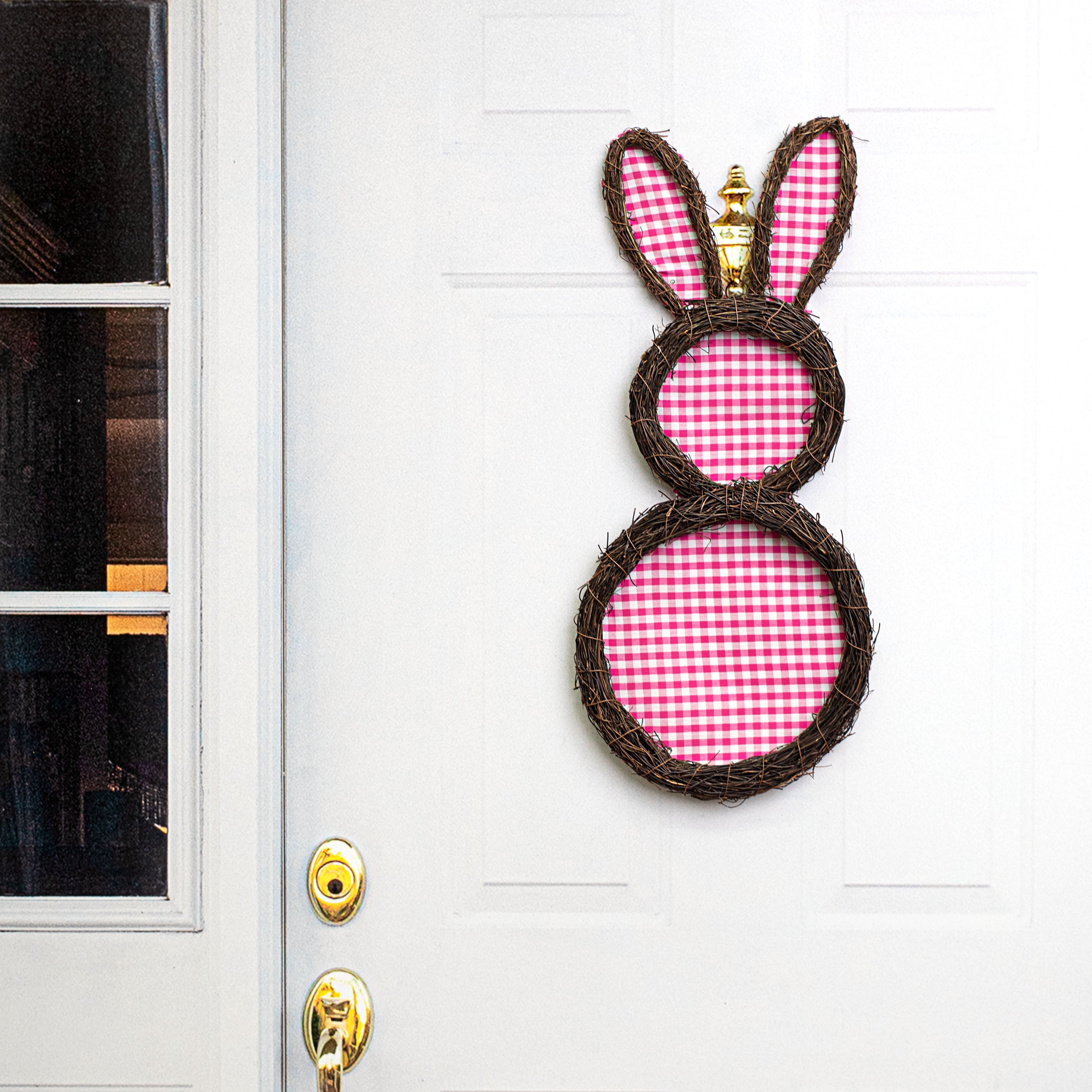 26" Check Bunny Grapevine Hanger: Pink & White Lifestyle Photo