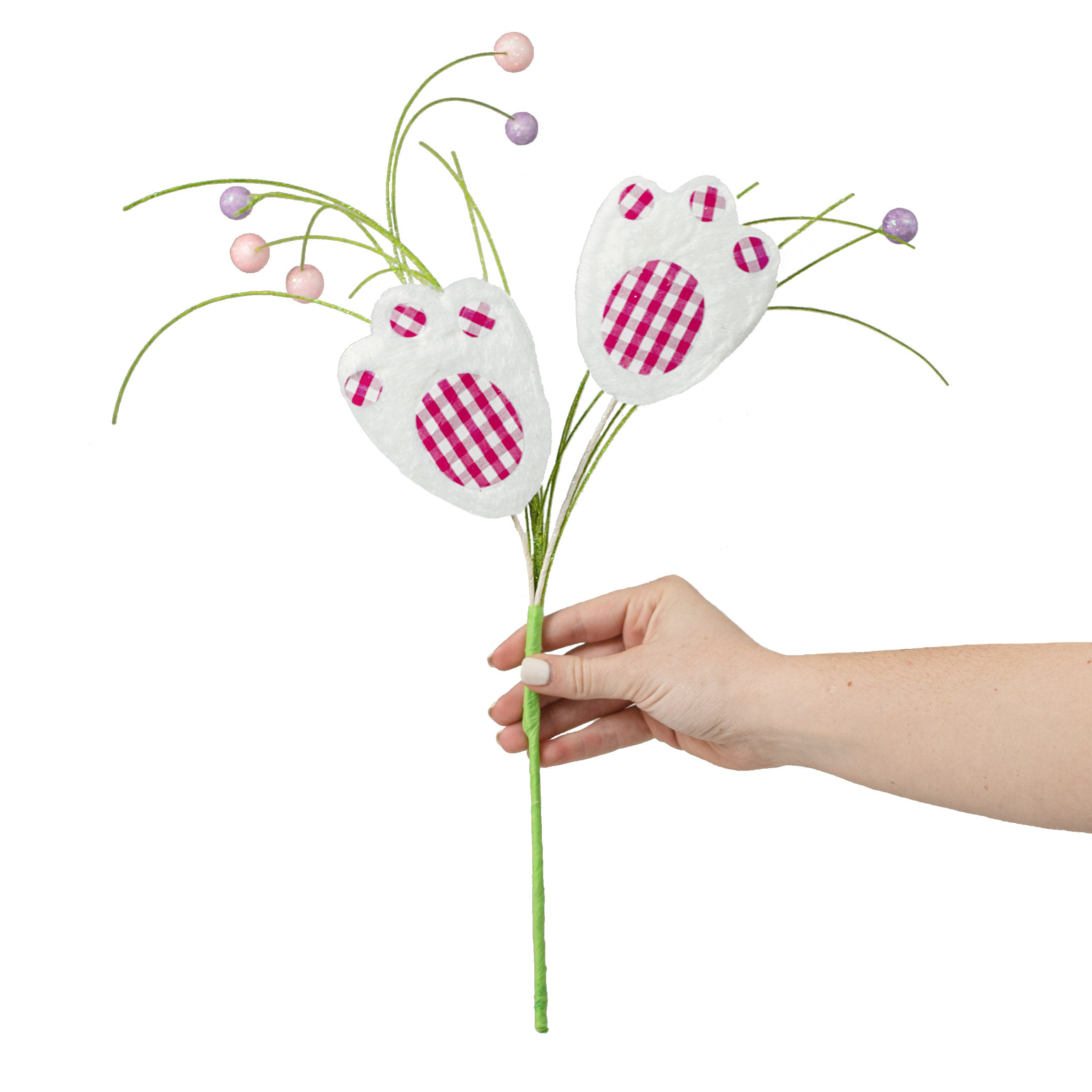 18" Check Bunny Paws Spray: Fuchsia detail photo 3