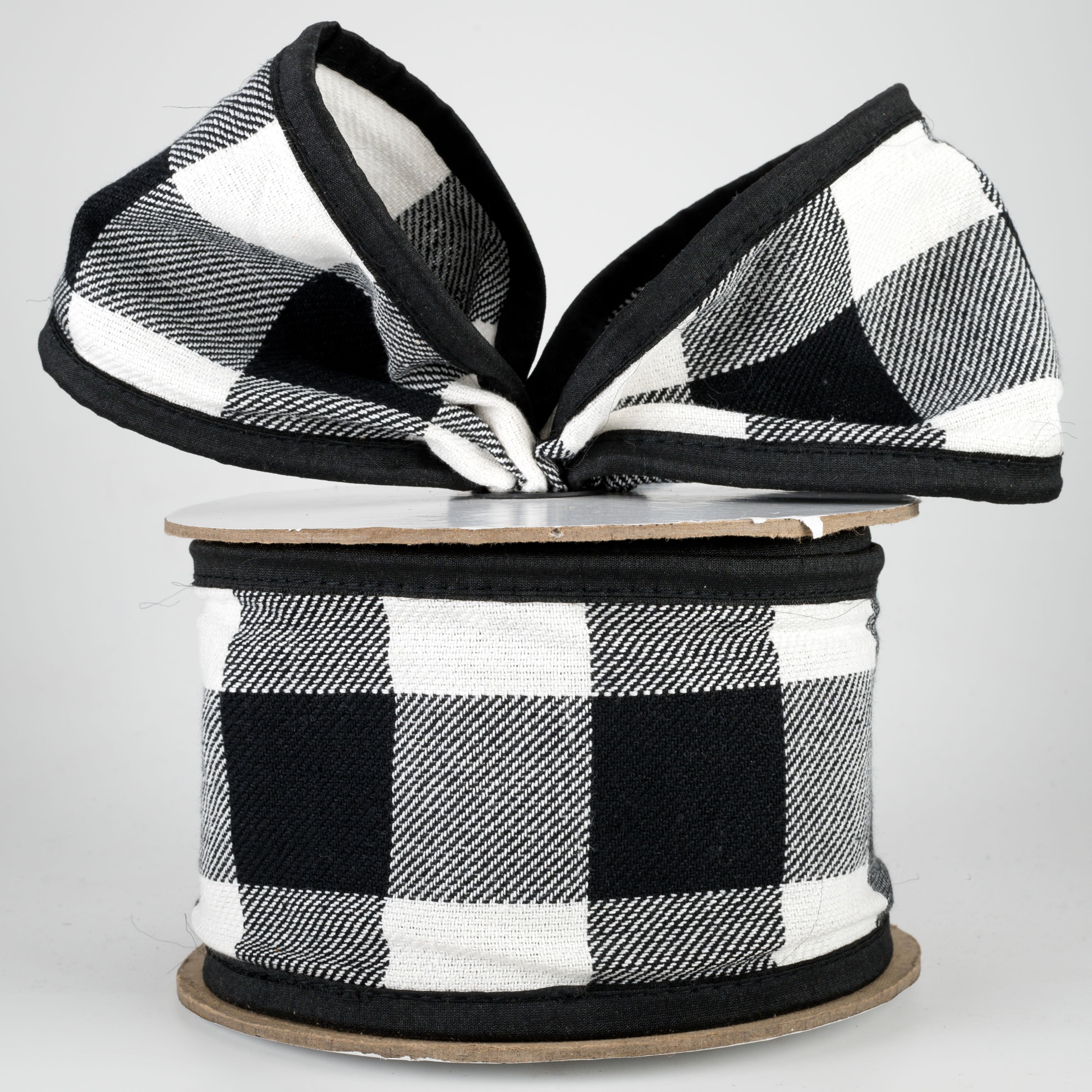 4" Check Fabric Ribbon: Black & White (10 Yards) Lifestyle Photo