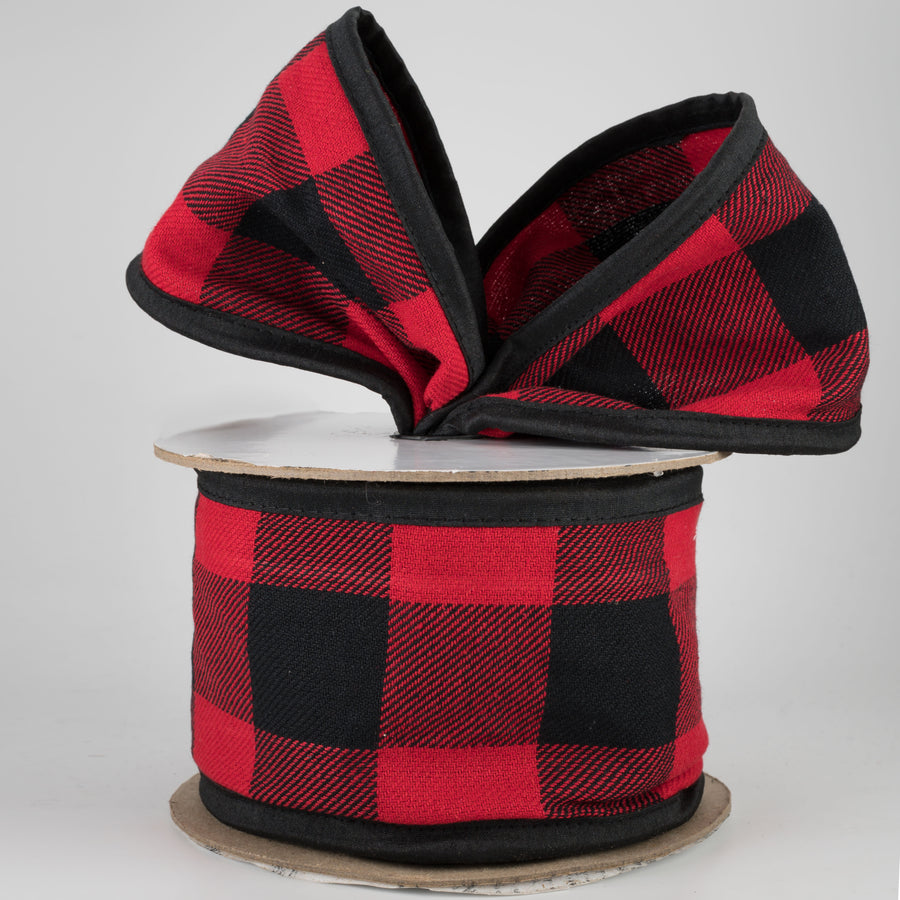 4" Check Fabric Ribbon: Red & Black (10 Yards) Lifestyle Photo