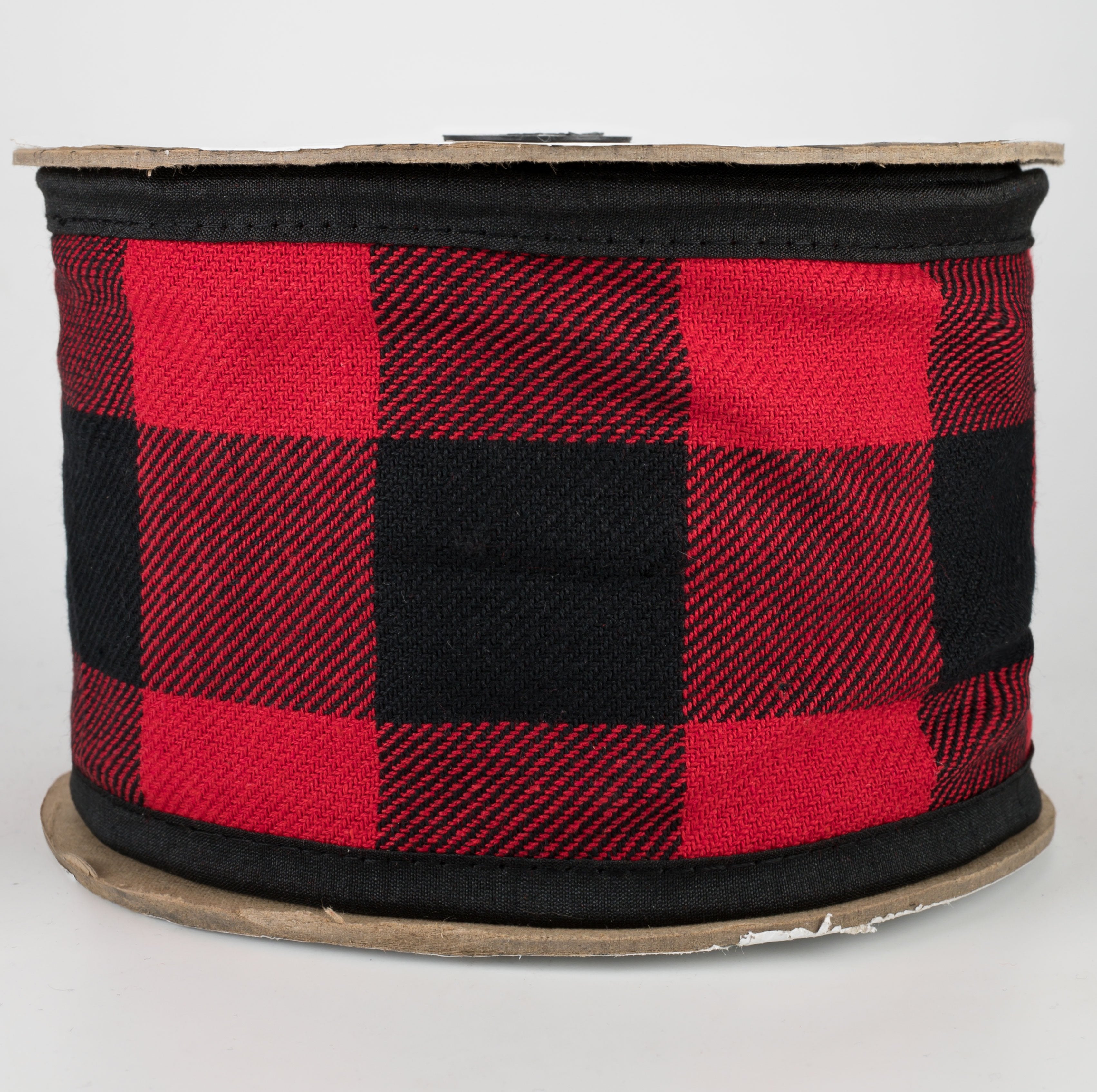 4" Check Fabric Ribbon: Red & Black (10 Yards)