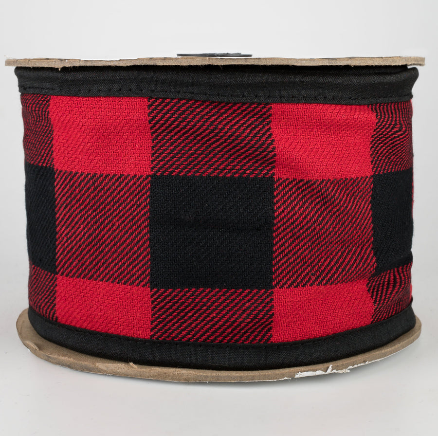 4" Check Fabric Ribbon: Red & Black (10 Yards)