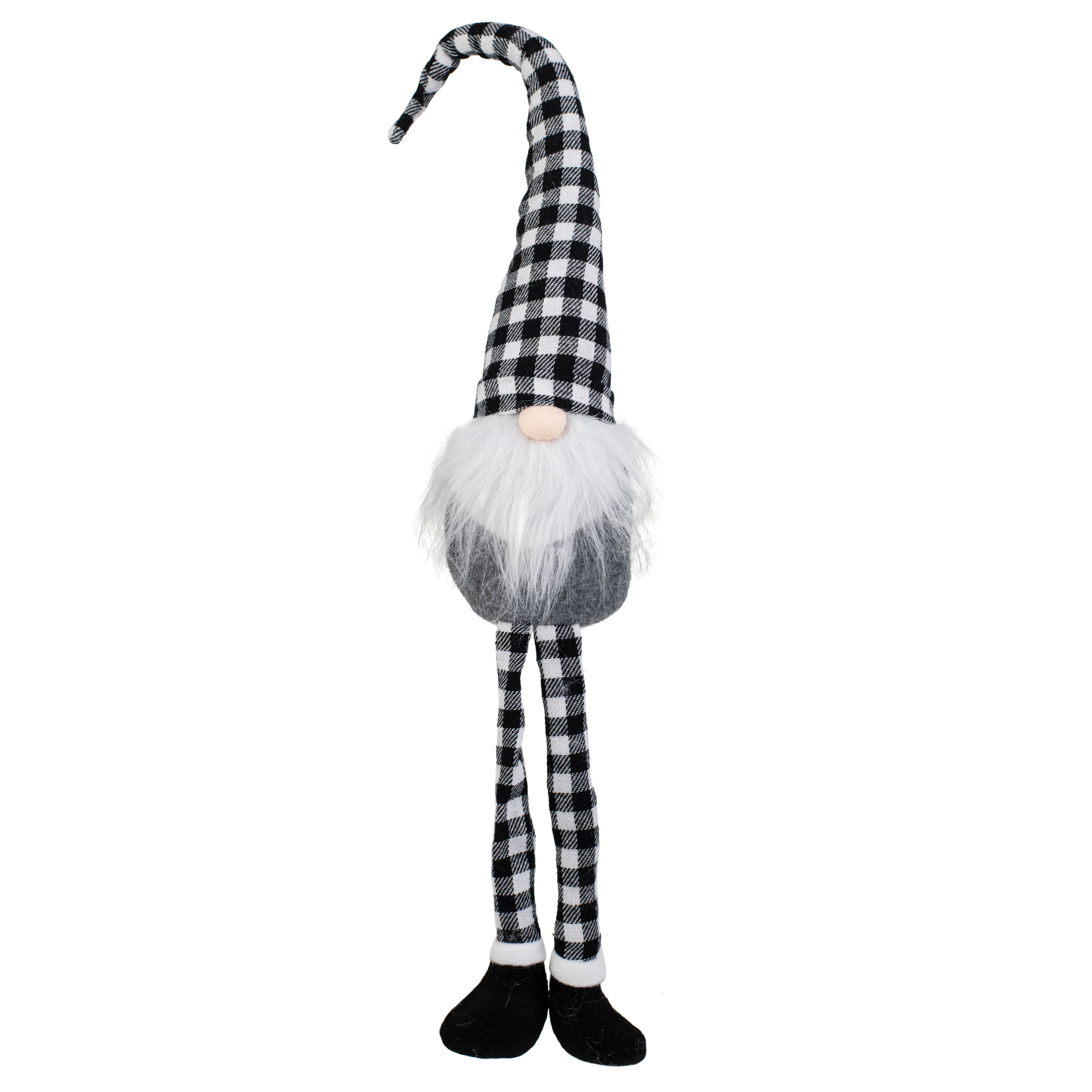 17" Check Fabric Sitting Gnome: Black & White Item Number: XN418034