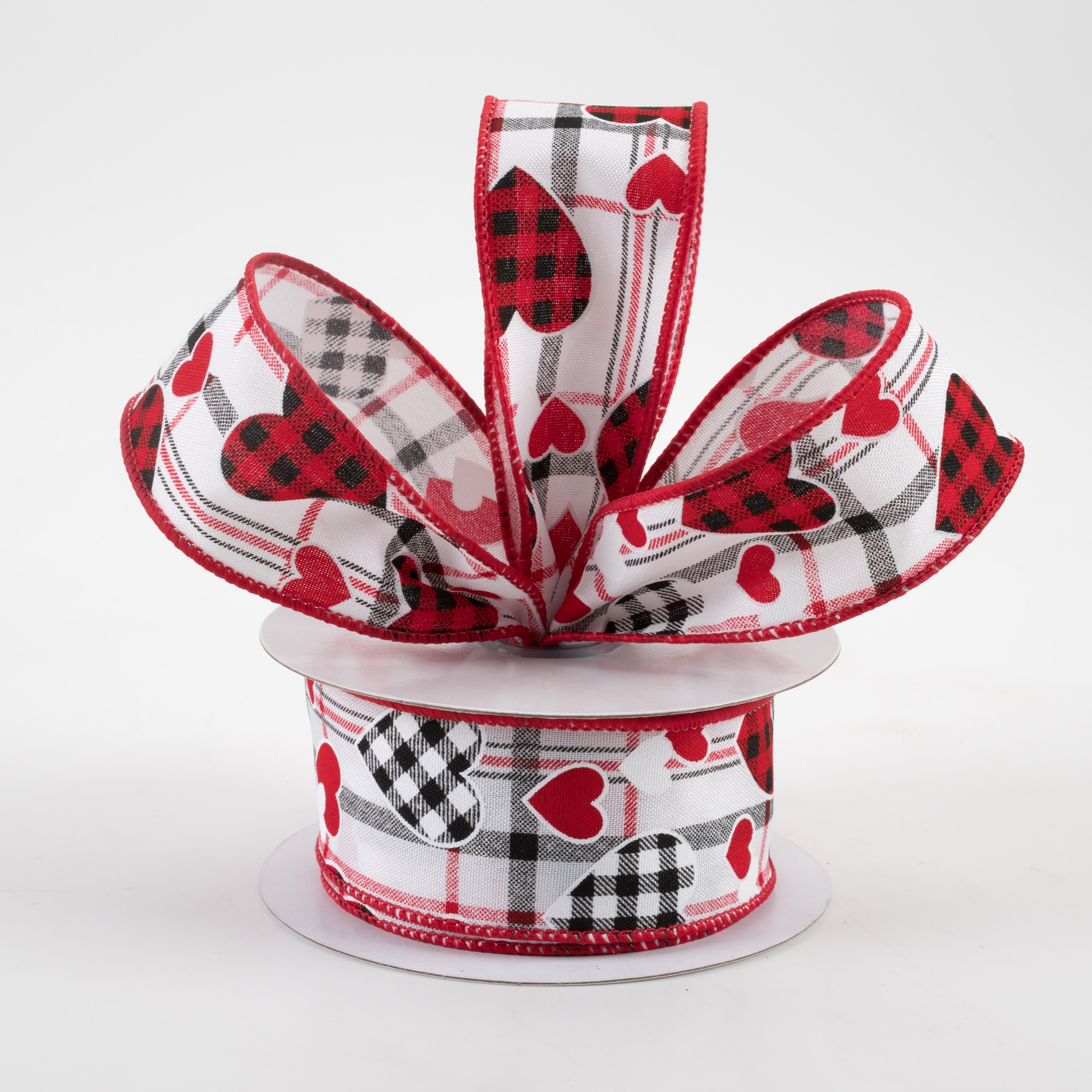 1.5" Check Hearts On Plaid Ribbon: White (10 Yards) Lifestyle Photo