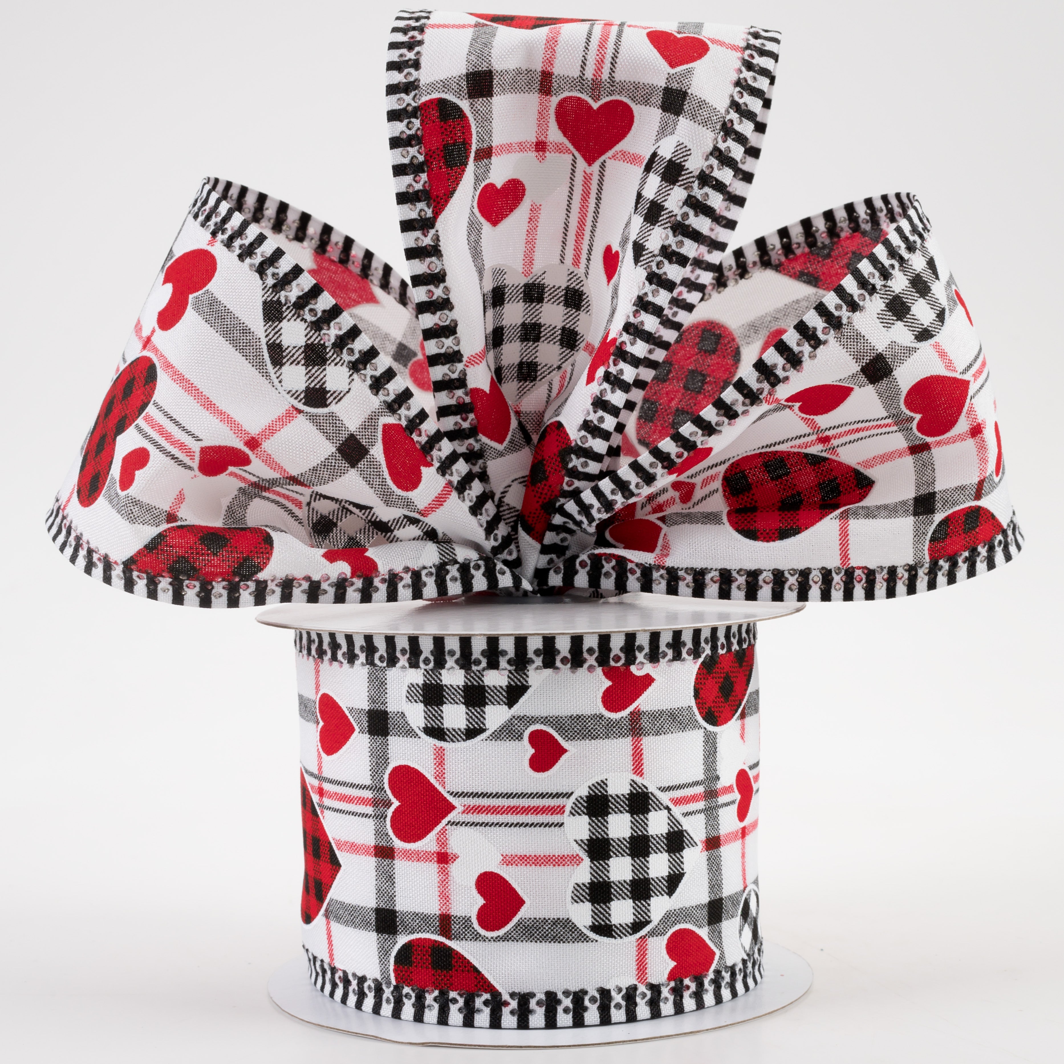 2.5" Check Hearts, Plaid, Stripe Edge Ribbon: White (10 Yards) Lifestyle Photo