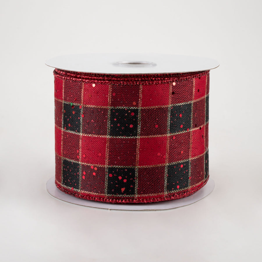 2.5" Check Hex Glitter Ribbon: Red & Black (10 Yards)