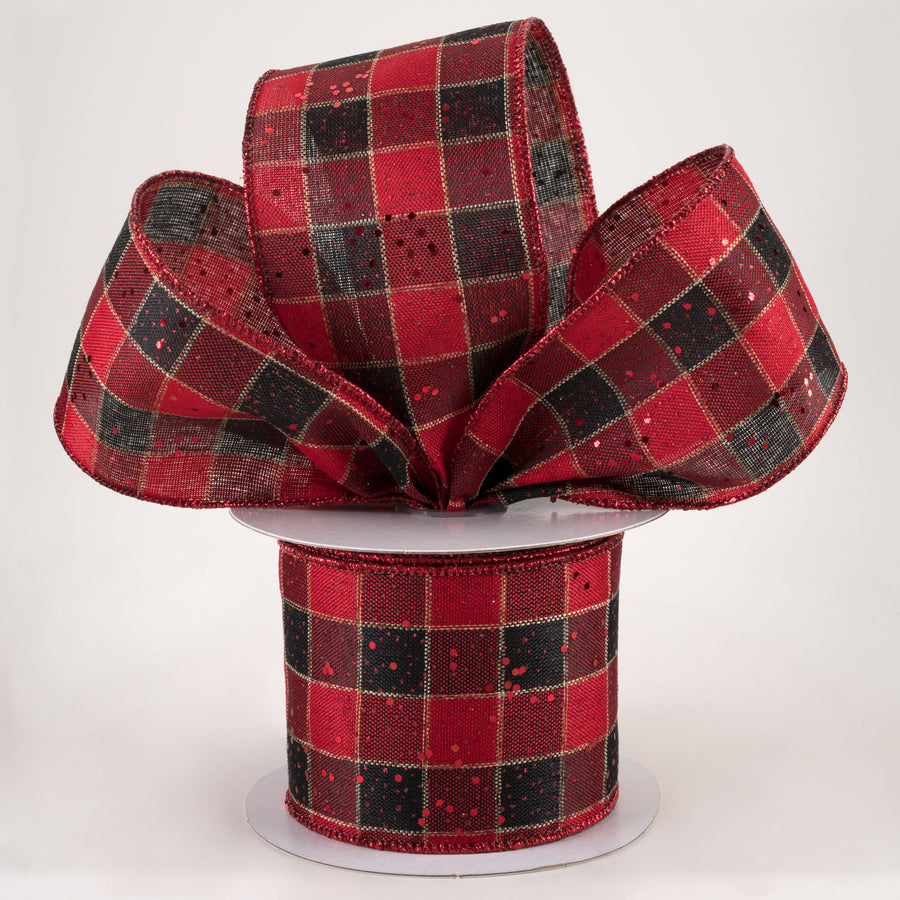 2.5" Check Hex Glitter Ribbon: Red & Black (10 Yards) Lifestyle Photo