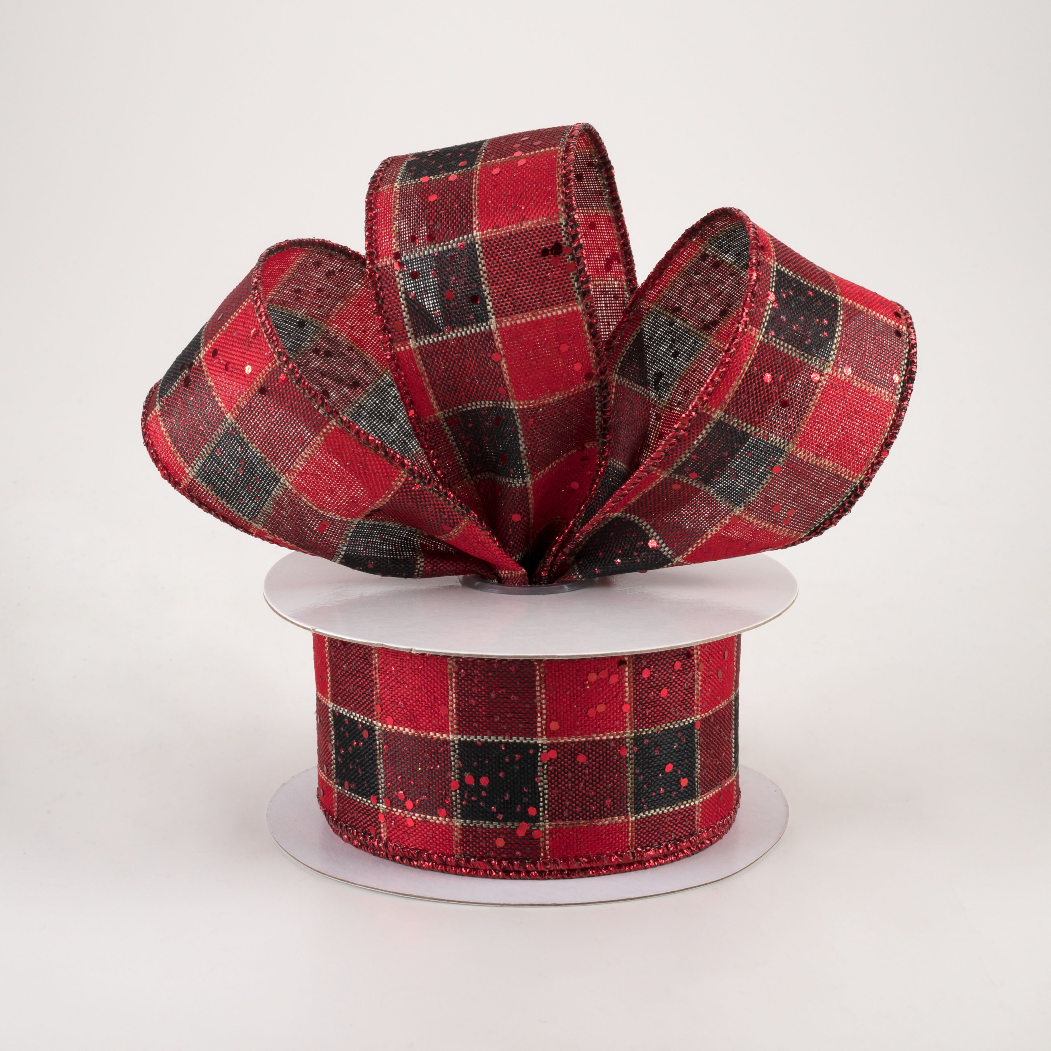 1.5" Check Hex Glitter Ribbon: Red & Black (10 Yards) Lifestyle Photo