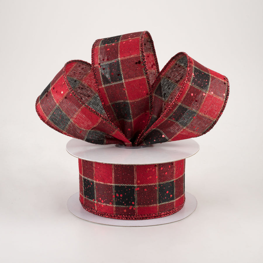 1.5" Check Hex Glitter Ribbon: Red & Black (10 Yards) Lifestyle Photo