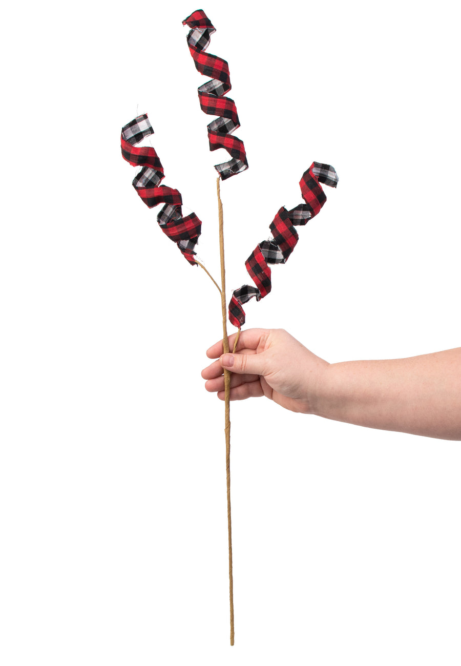 30" Double Sided Check Plaid Frizzy Curly Spray: Red, Black, White detail photo 4