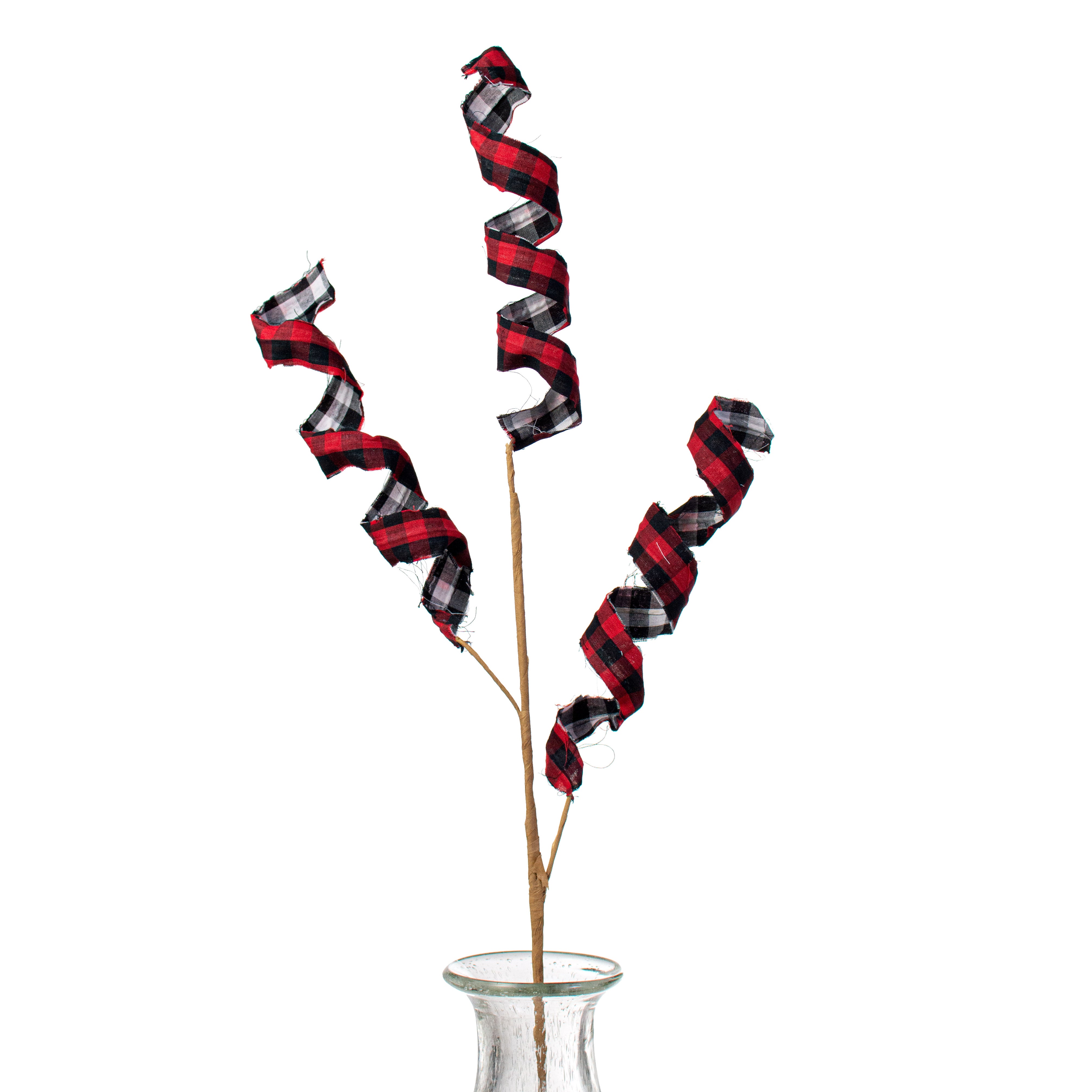 30" Double Sided Check Plaid Frizzy Curly Spray: Red, Black, White Item Number: 84734RDBKWT