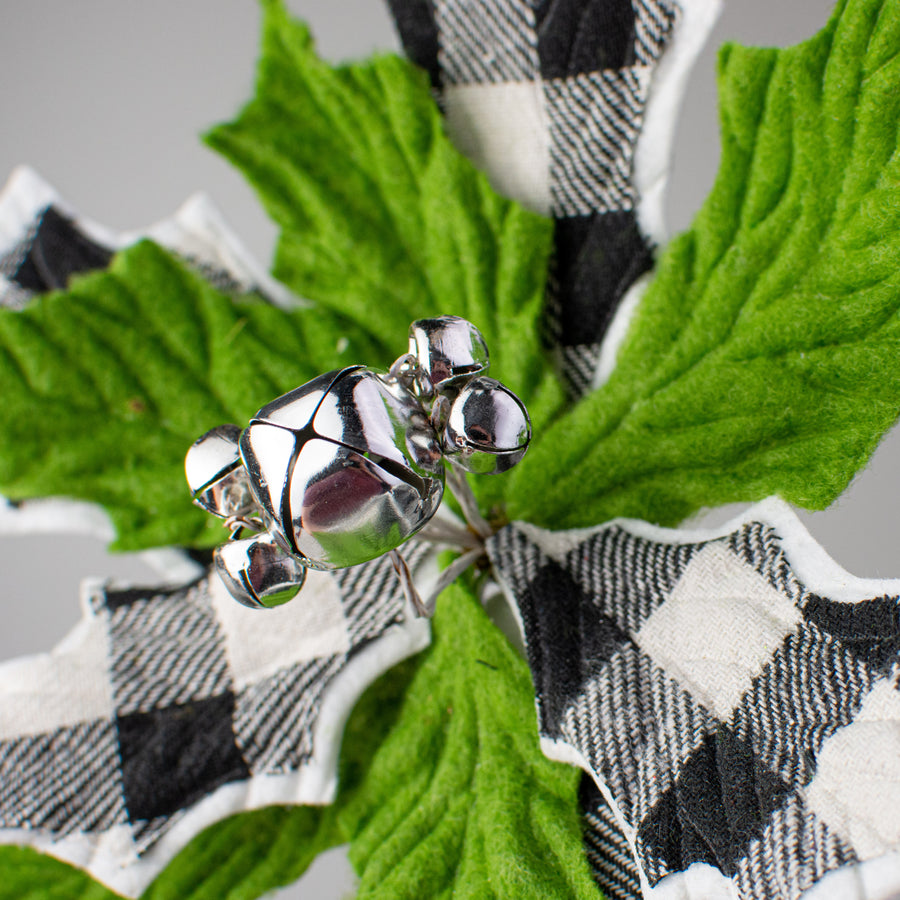 10" Check Poinsettia Bell Pick: Black, White, Green Lifestyle Photo