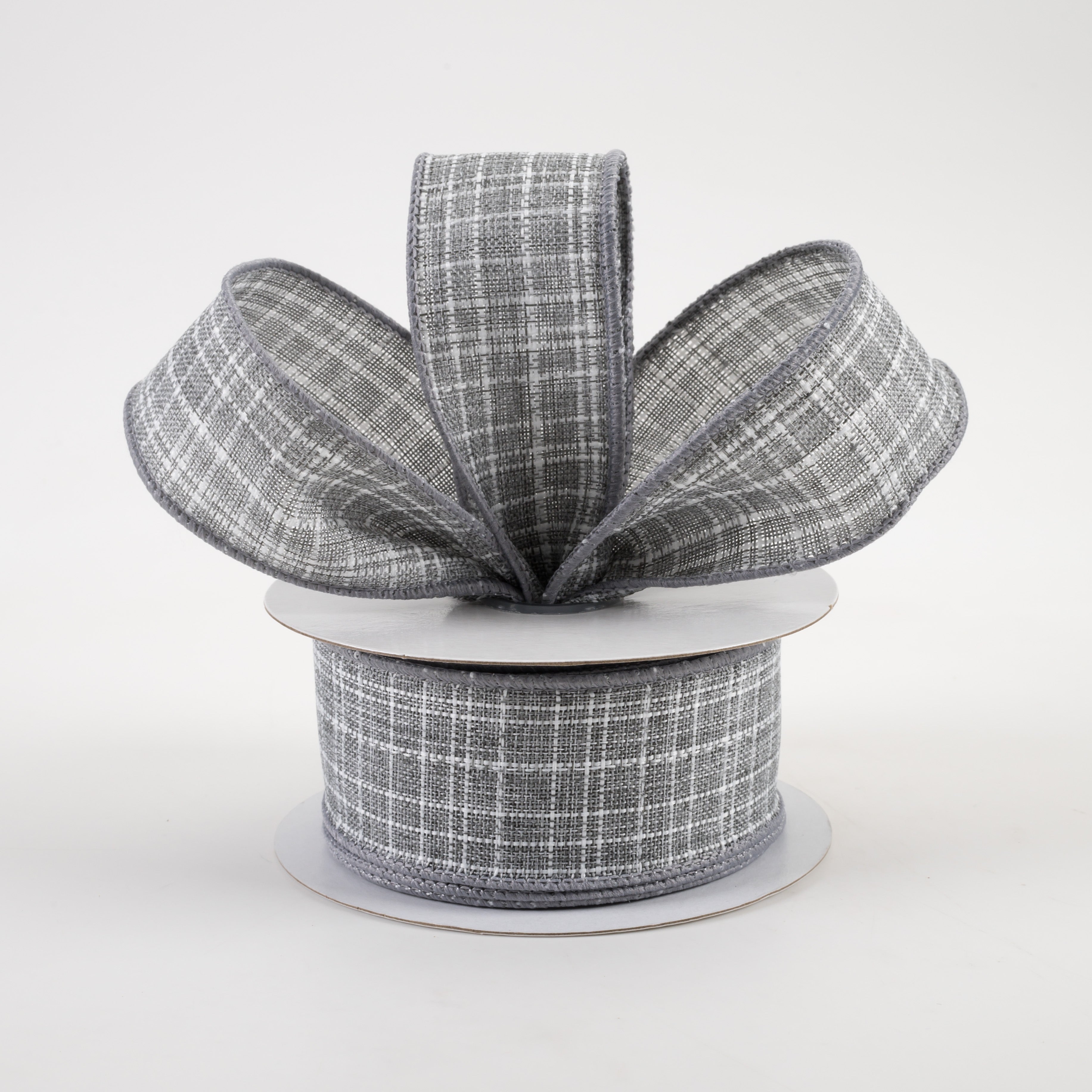 1.5" Check Royal Burlap Ribbon: Grey (10 Yards) Lifestyle Photo