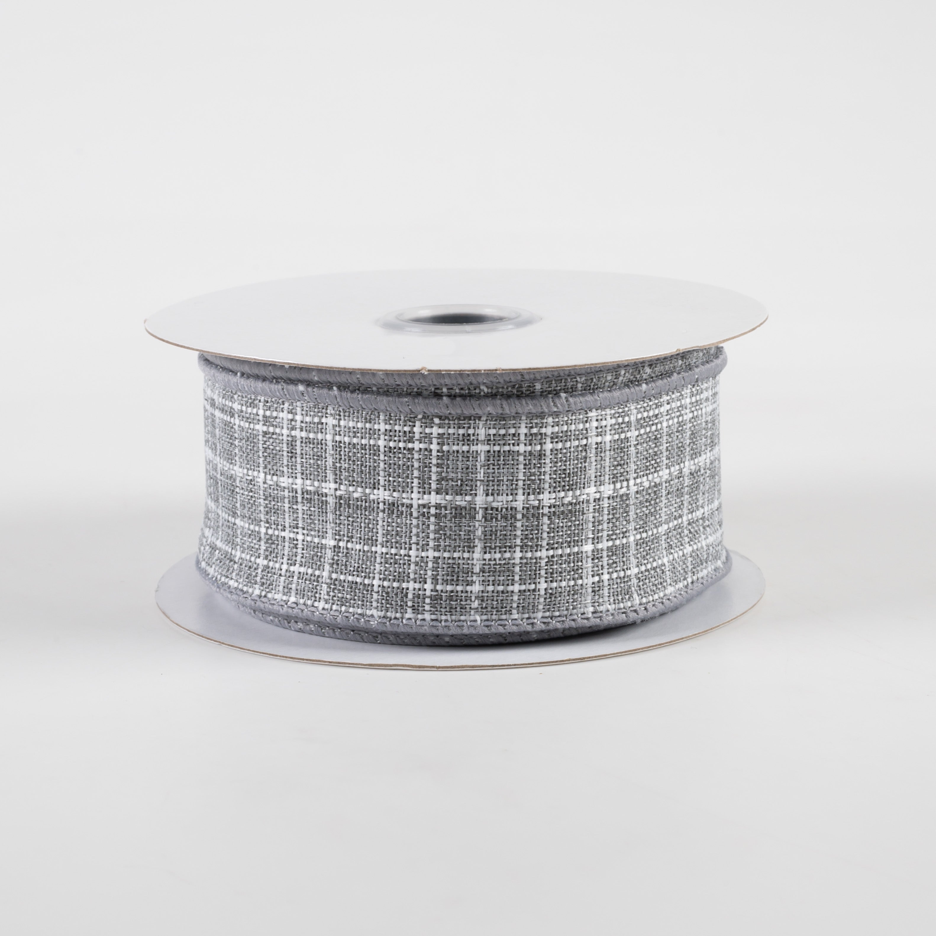 1.5" Check Royal Burlap Ribbon: Grey (10 Yards)