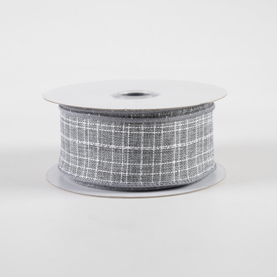 1.5" Check Royal Burlap Ribbon: Grey (10 Yards)