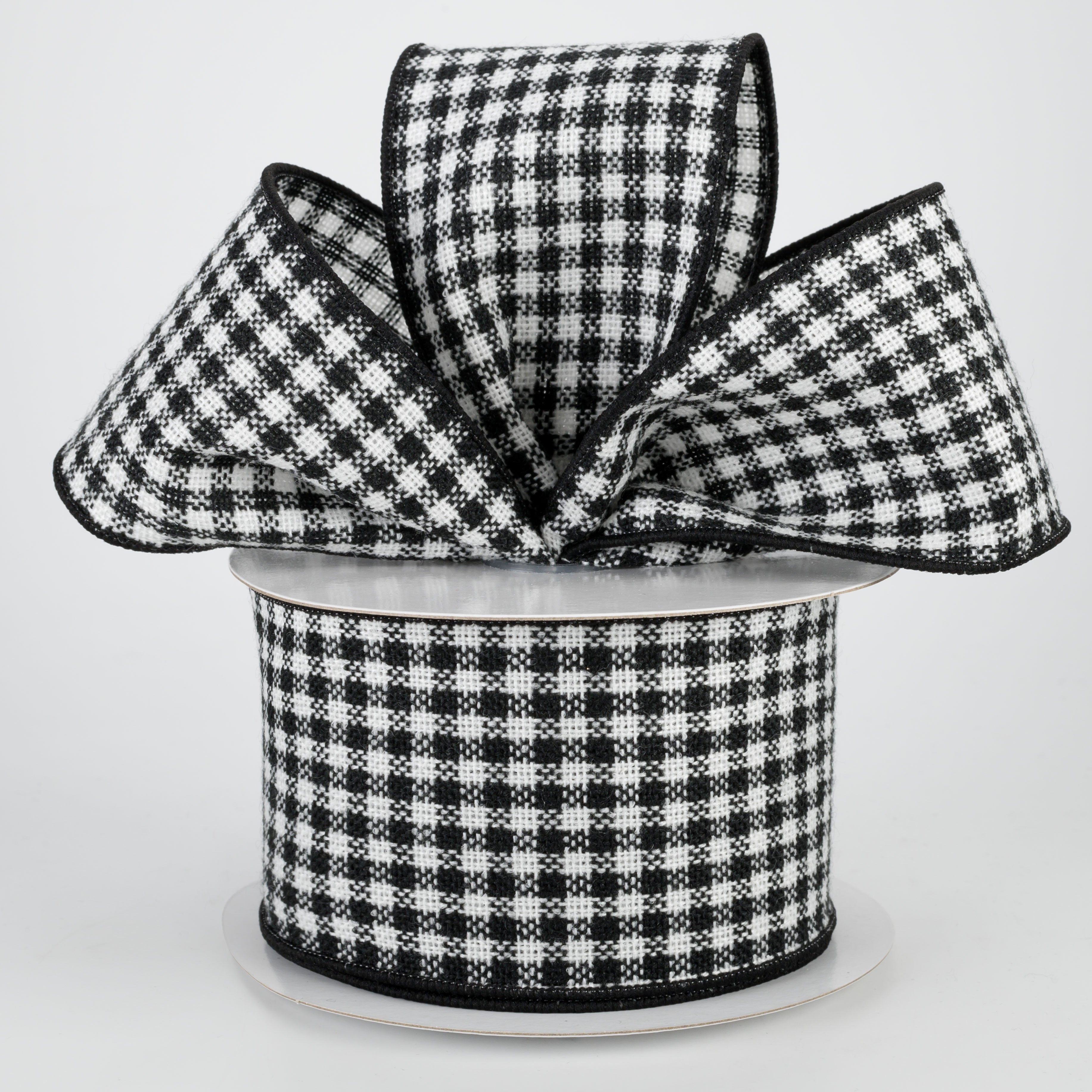 2.5" Check Woven Flannel Ribbon: Black & White (10 yards) Lifestyle Photo