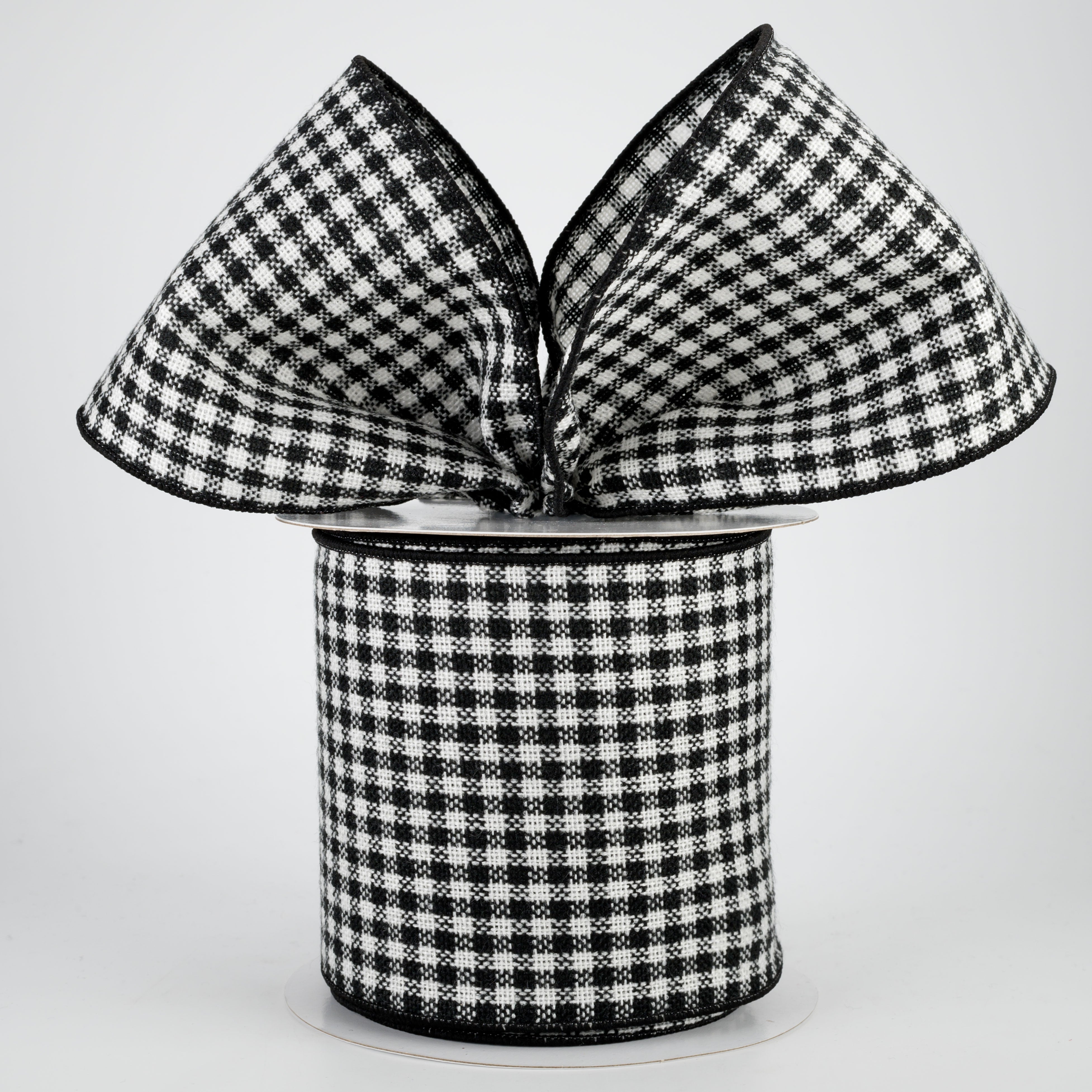 4" Check Woven Flannel Ribbon: Black & White (10 yards) Lifestyle Photo
