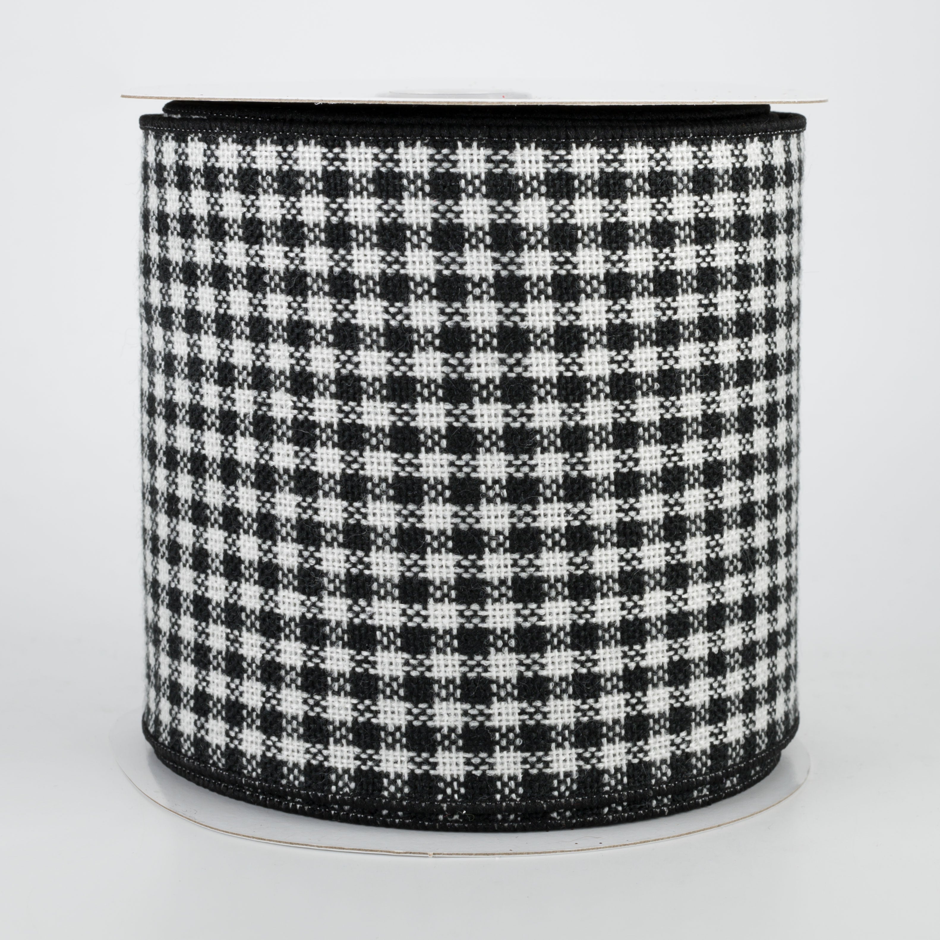 4" Check Woven Flannel Ribbon: Black & White (10 yards)