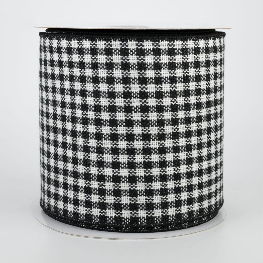 4" Check Woven Flannel Ribbon: Black & White (10 yards)