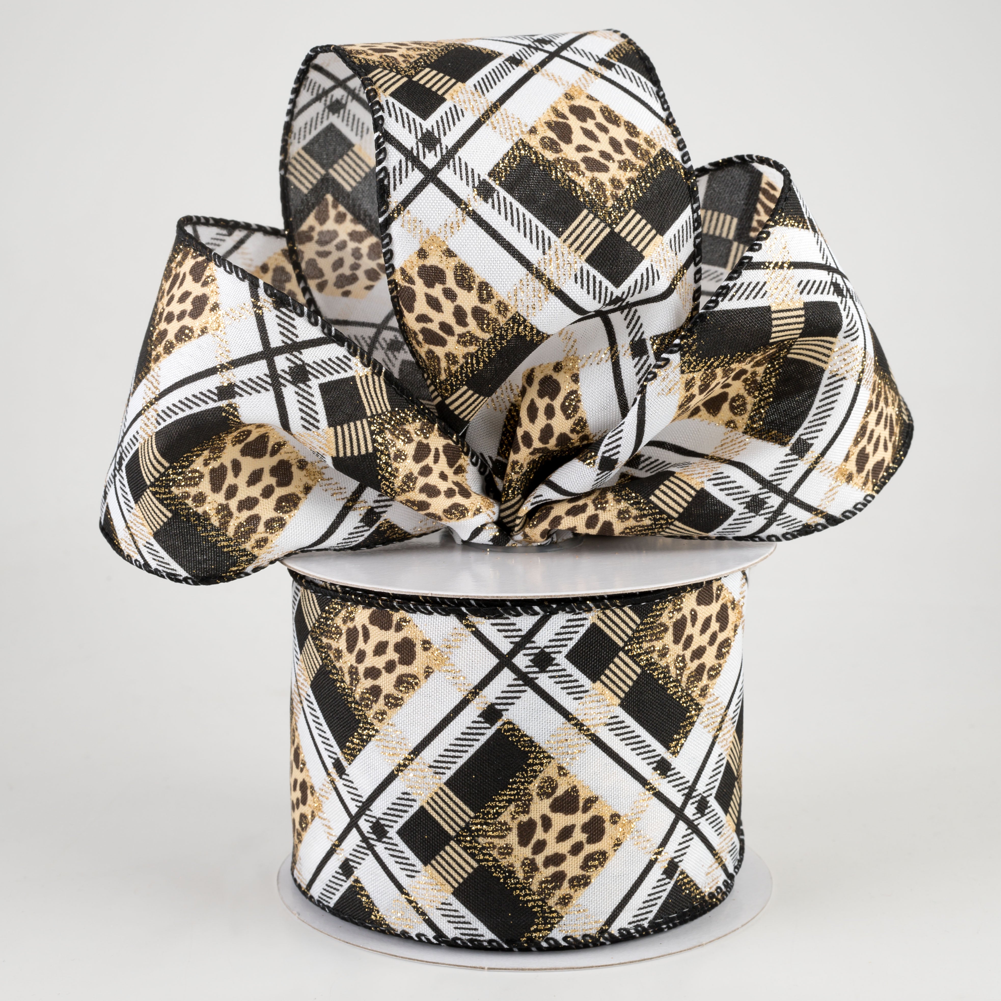 2.5" Cheetah Argyle Plaid Satin Ribbon: Black & White (10 Yards) Lifestyle Photo
