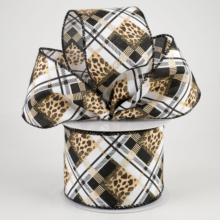 2.5" Cheetah Argyle Plaid Satin Ribbon: Black & White (10 Yards) Lifestyle Photo