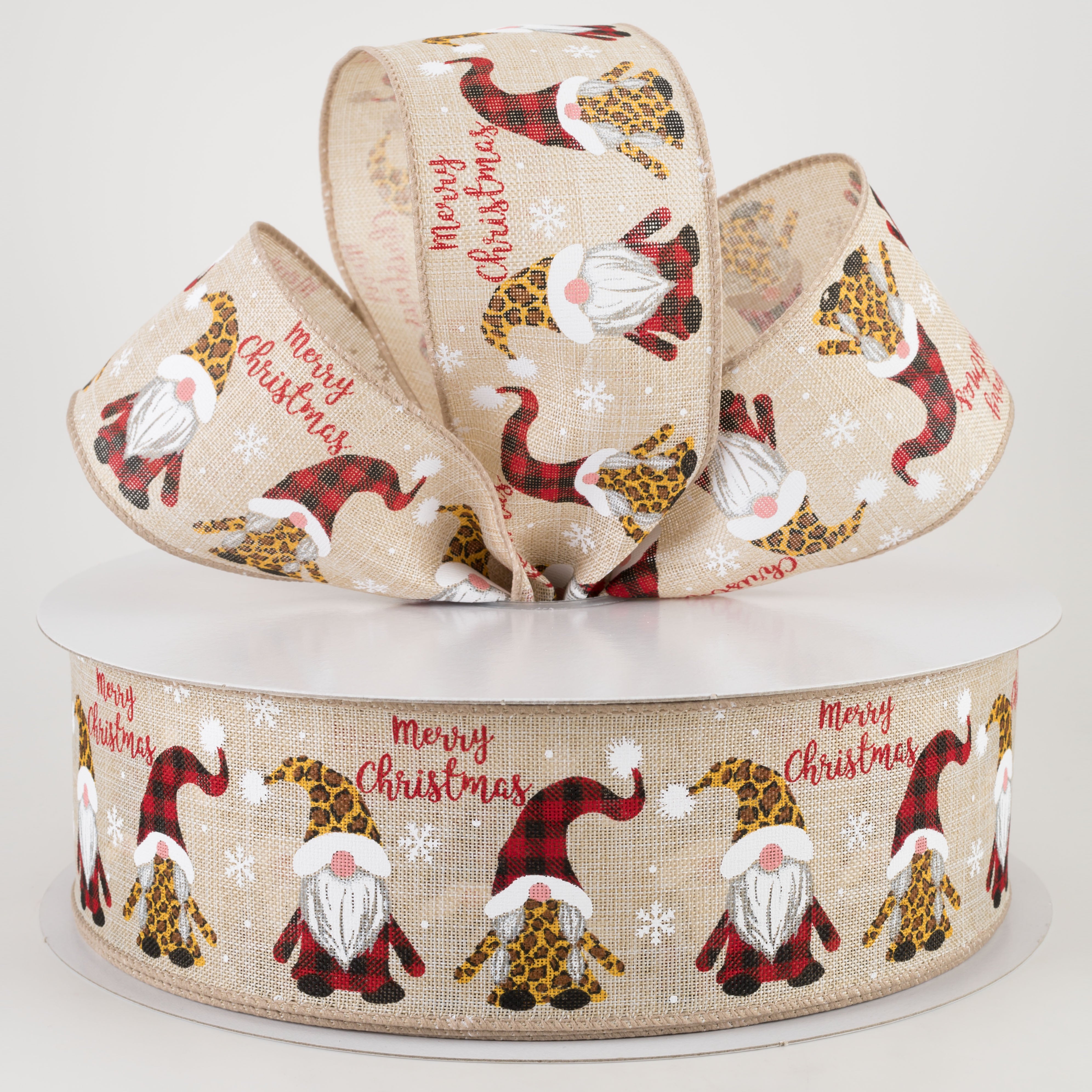 2.5" Cheetah & Buffalo Plaid Gnome Ribbon (50 Yards) Lifestyle Photo
