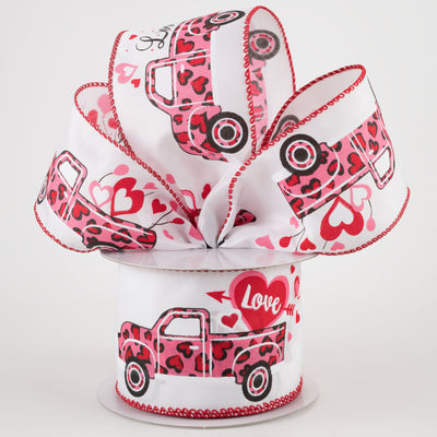 2.5" Cheetah Hearts Truck Ribbon: White (10 Yards) Lifestyle Photo