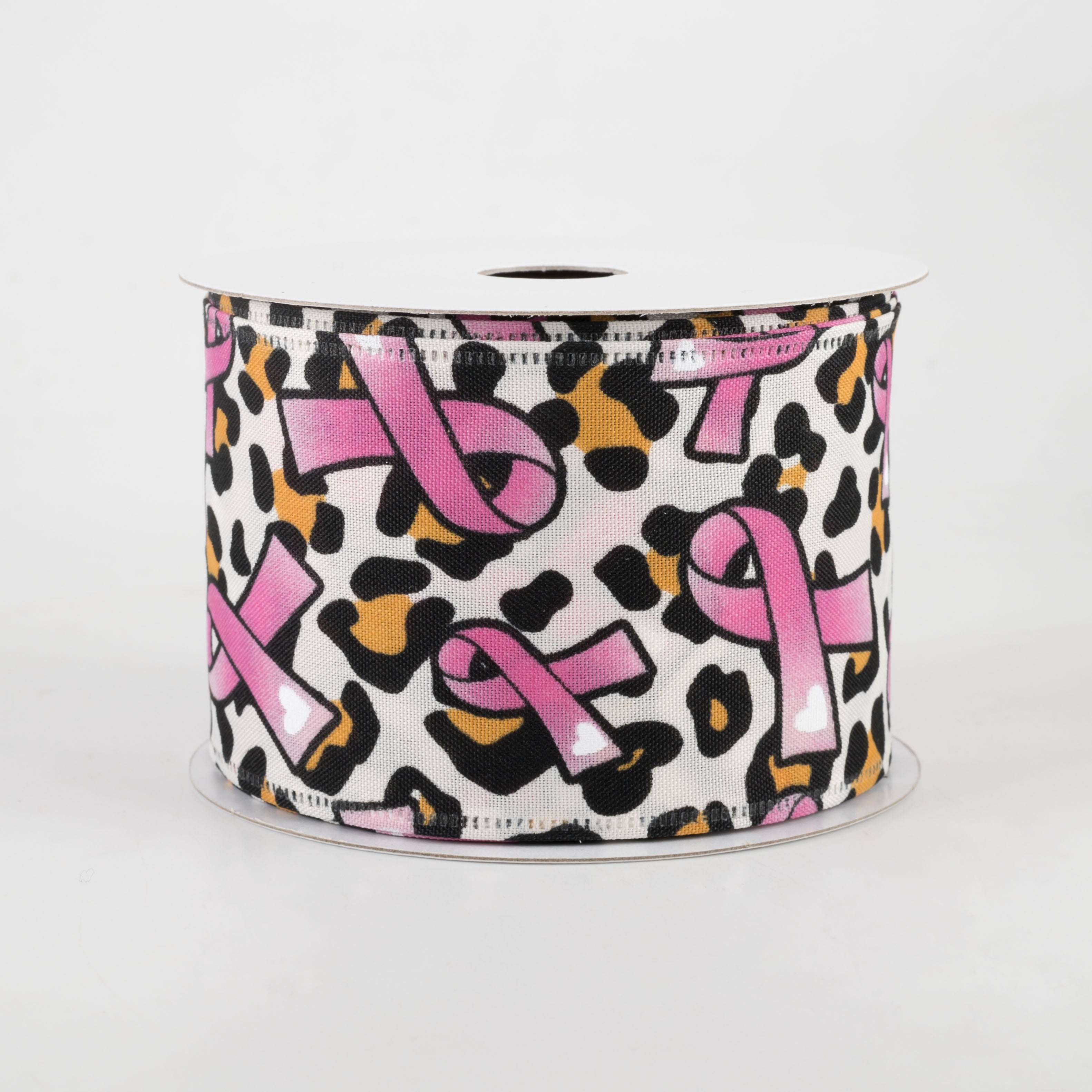 2.5" Cheetah & Pink Breast Cancer Satin Ribbon (10 Yards)