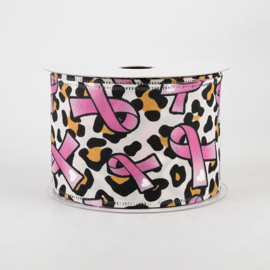 2.5" Cheetah & Pink Breast Cancer Satin Ribbon (10 Yards)