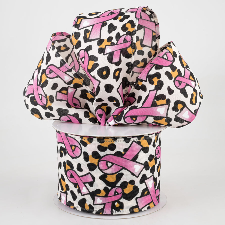 2.5" Cheetah & Pink Breast Cancer Satin Ribbon (10 Yards) Lifestyle Photo