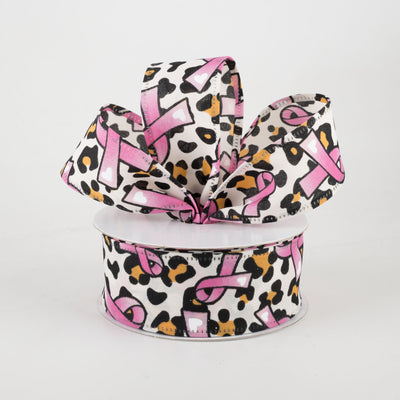 1.5" Cheetah & Pink Breast Cancer Satin Ribbon (10 Yards) Lifestyle Photo