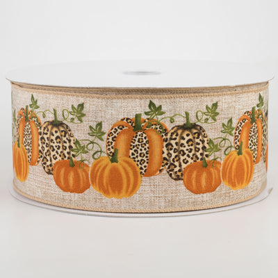 2.5" Cheetah Pumpkin Natural Ribbon: Orange (50 Yards)
