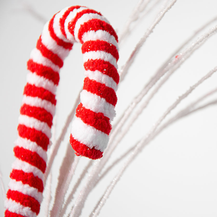 35" Chenille Candy Cane Glitter Grass Spray Lifestyle Photo