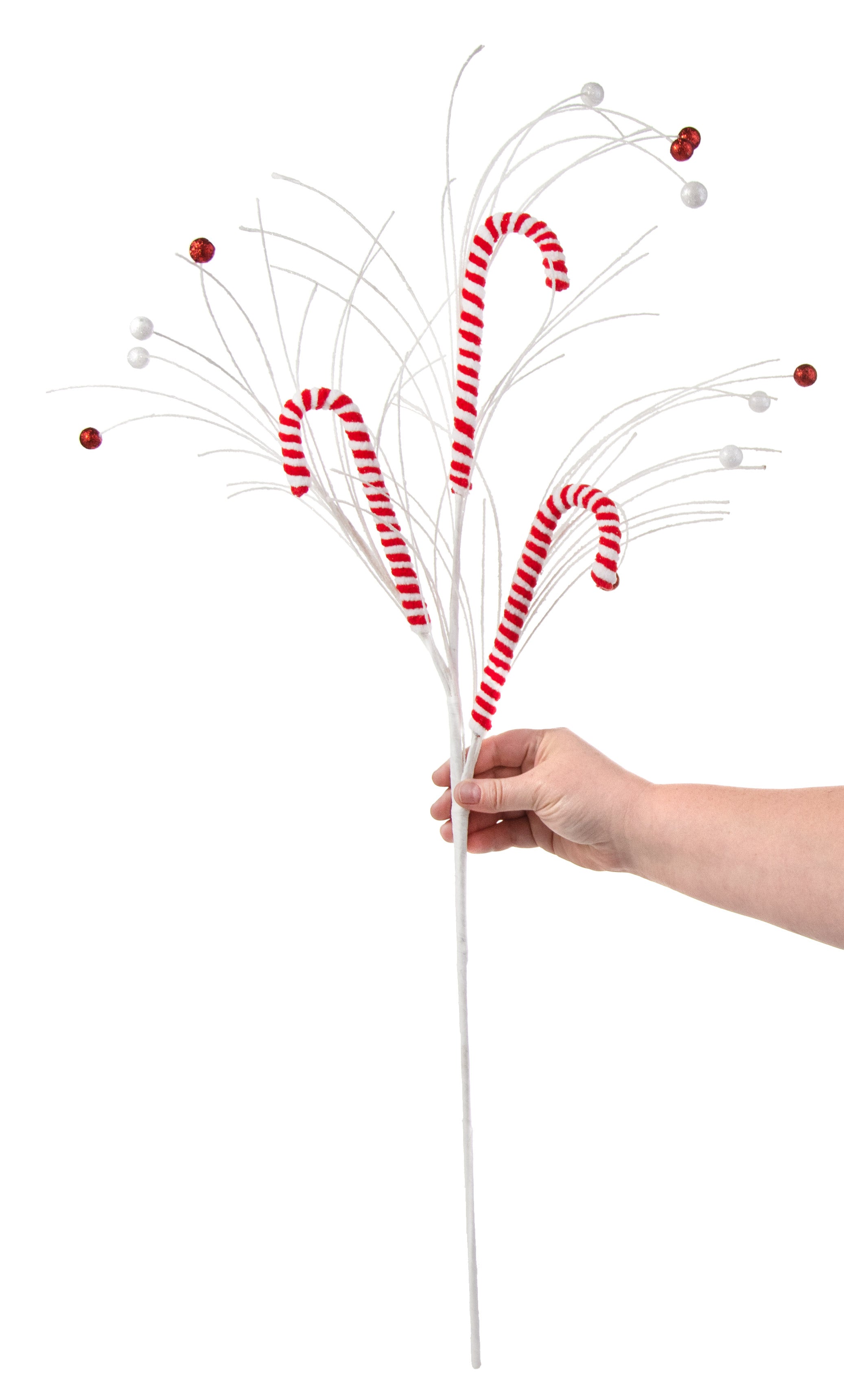 35" Chenille Candy Cane Glitter Grass Spray detail photo 3