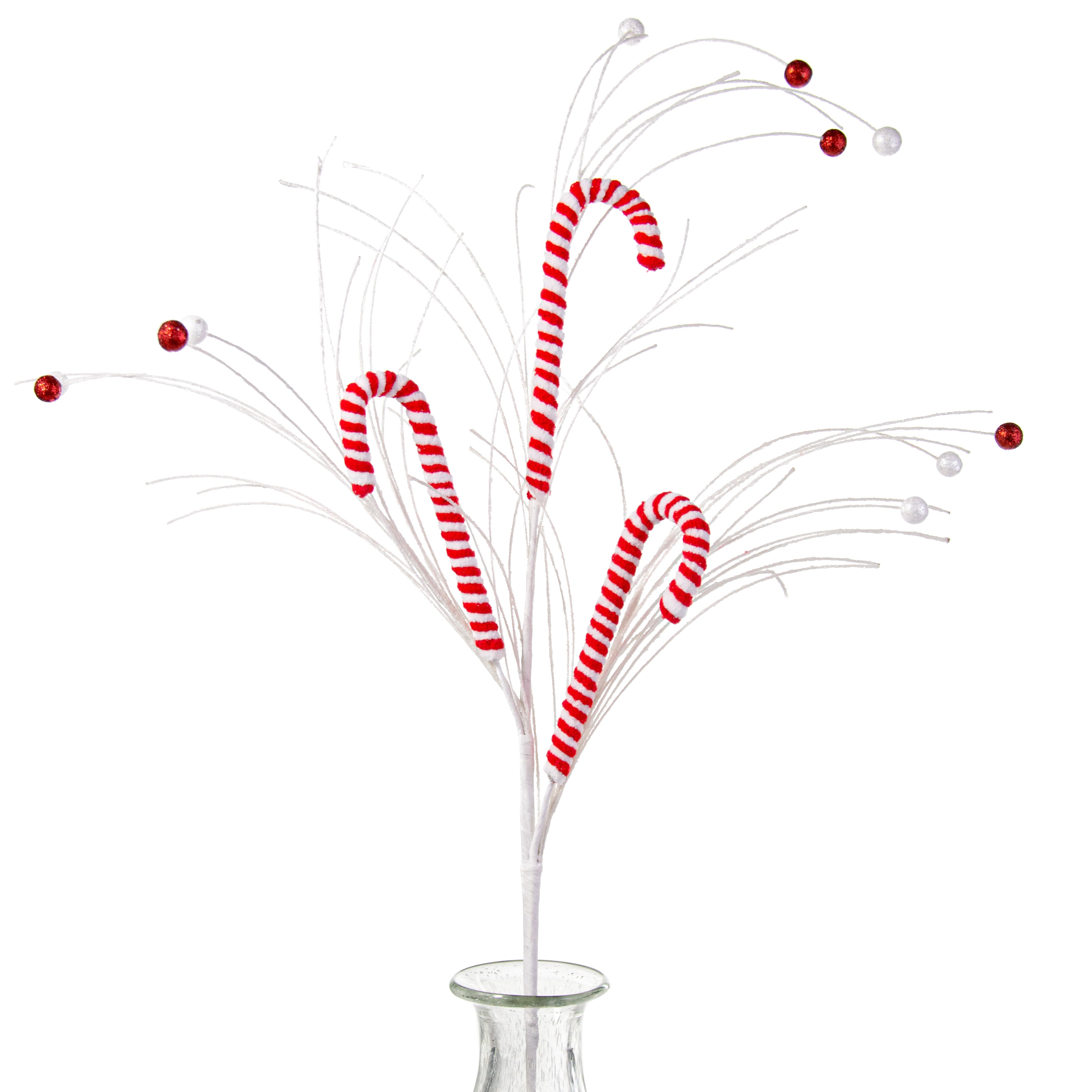 35" Chenille Candy Cane Glitter Grass Spray Item Number: XS983332